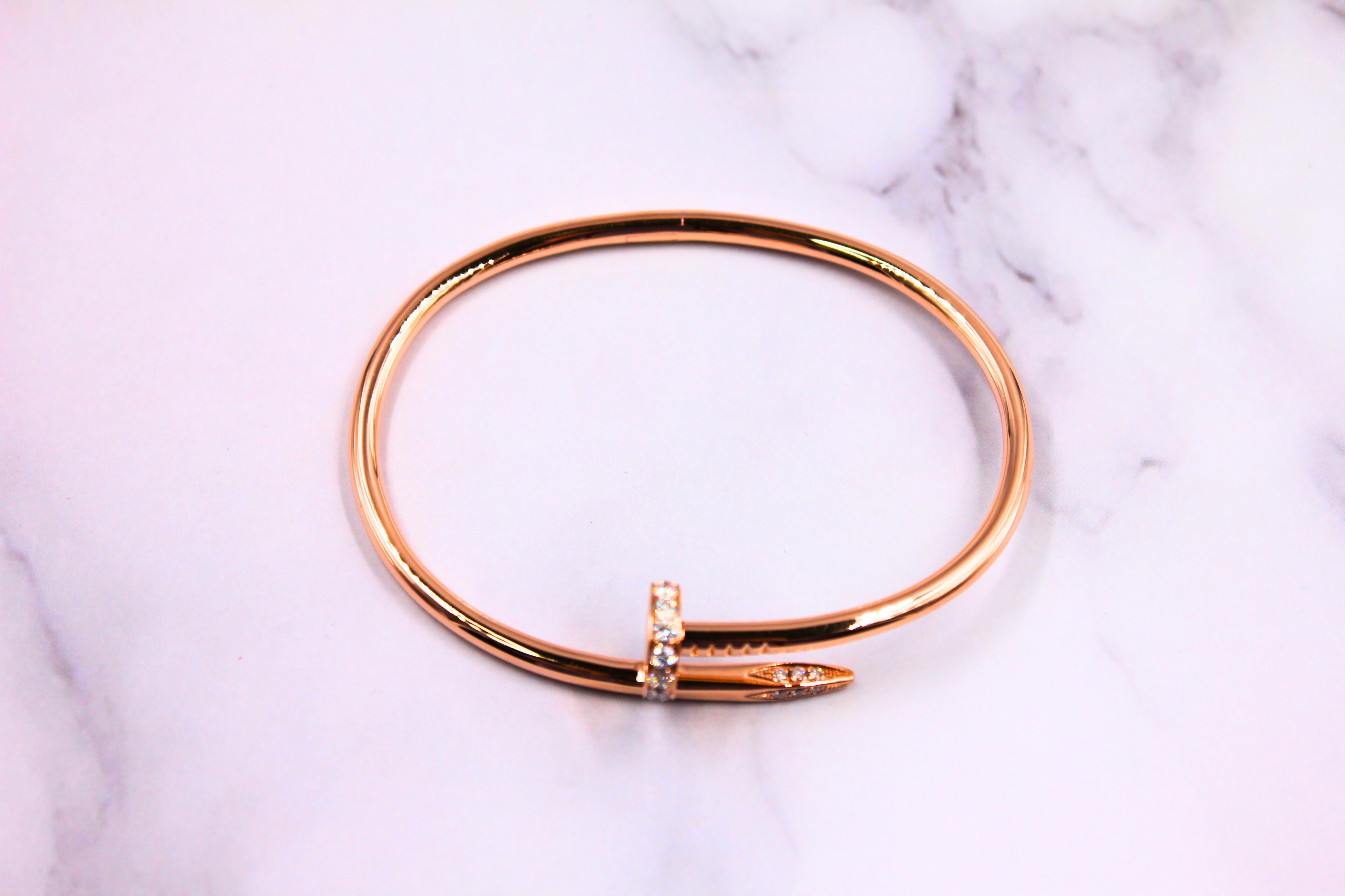 Women's or Men's Cartier Vintage Estate Juste Un Clou Diamond Nail 18 Karat Rose Gold Bracelet
