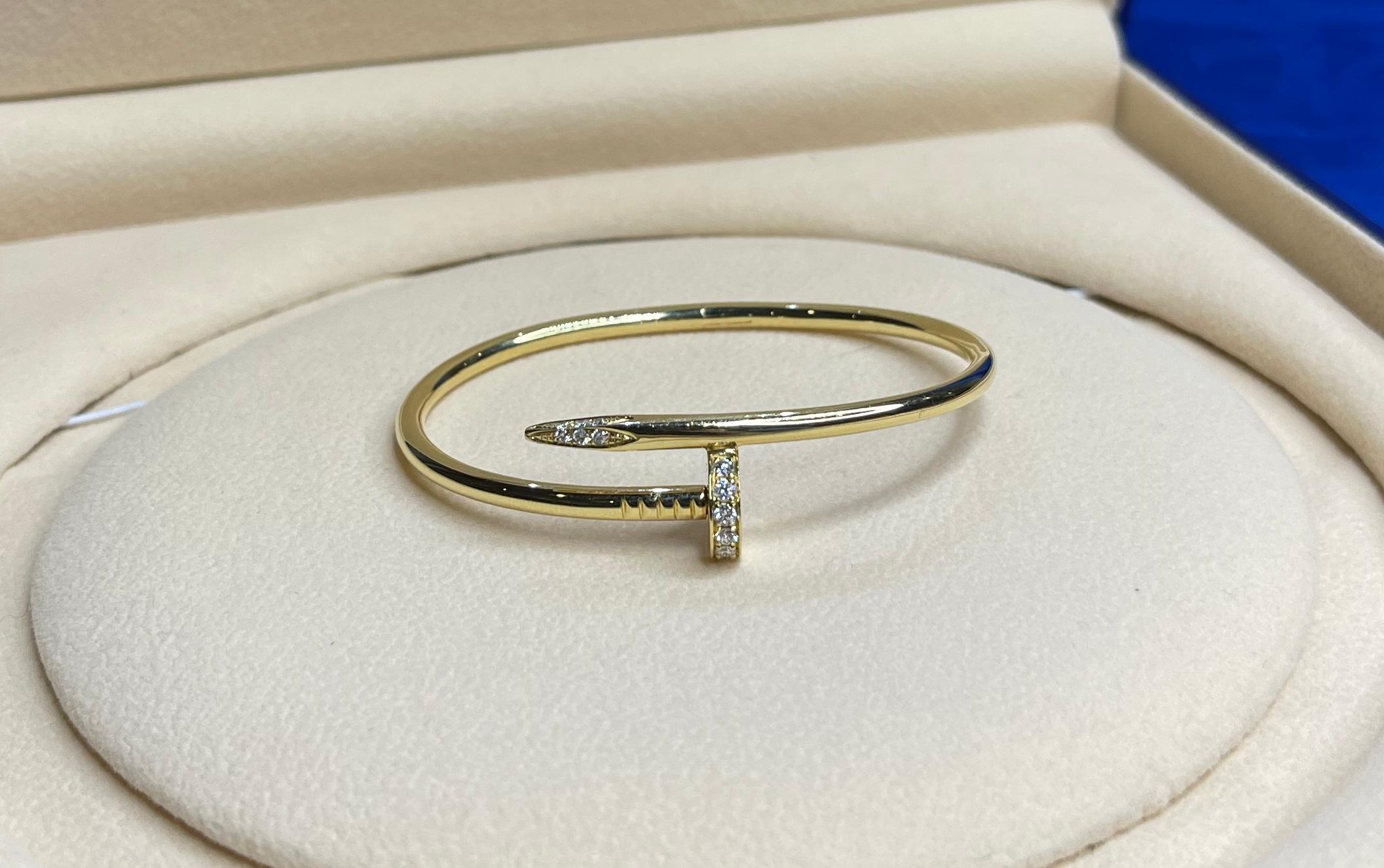Women's or Men's Cartier Vintage Estate Juste Un Clou Diamond Nail 18 Karat Yellow Gold Bracelet For Sale