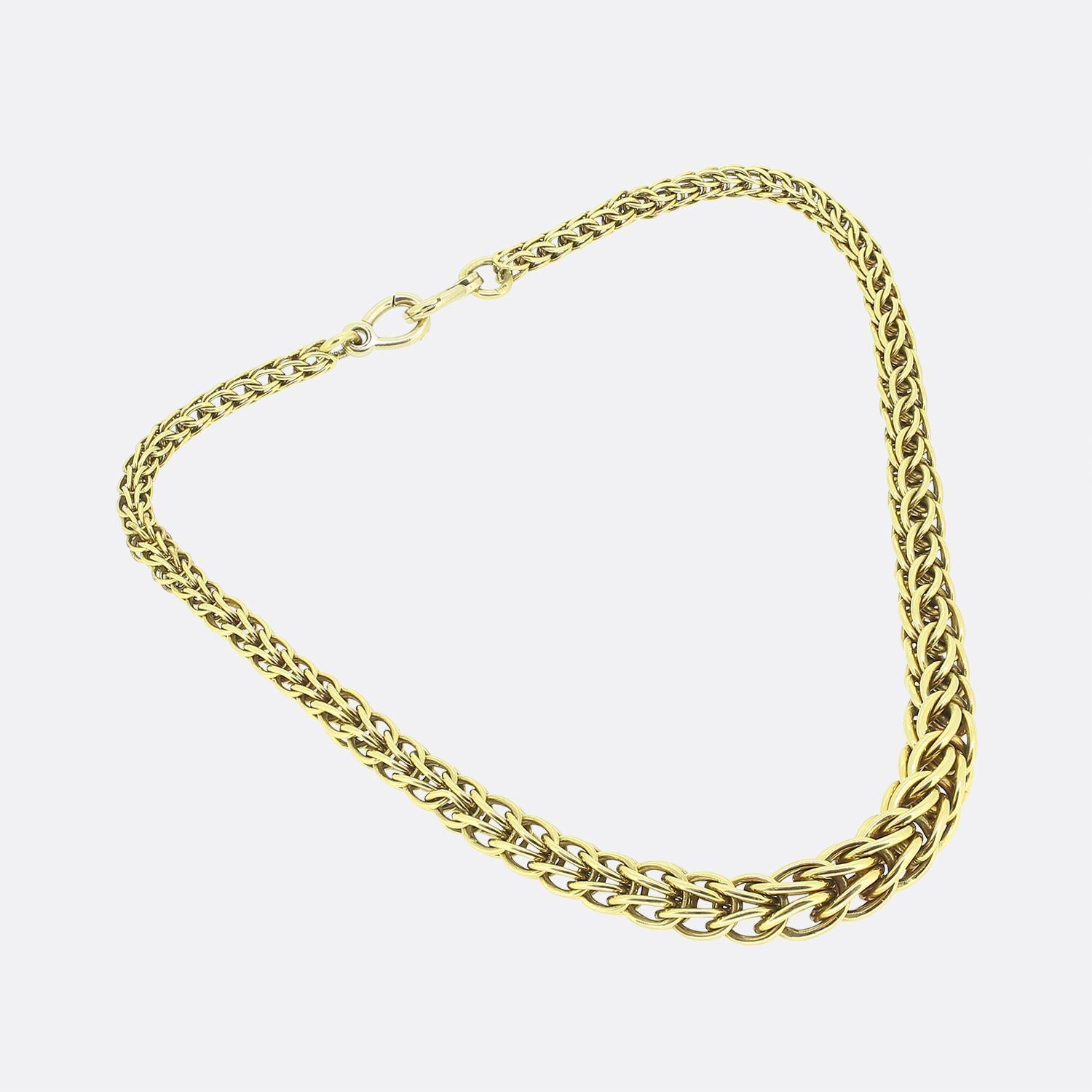 Here we have a wonderful 18ct yellow gold chain dating back to the 1960s. The chain was made by the house of Cartier and its original purpose was on a Cartier clutch bag (see picture). The chain has a Cartier serial number and a British hallmark