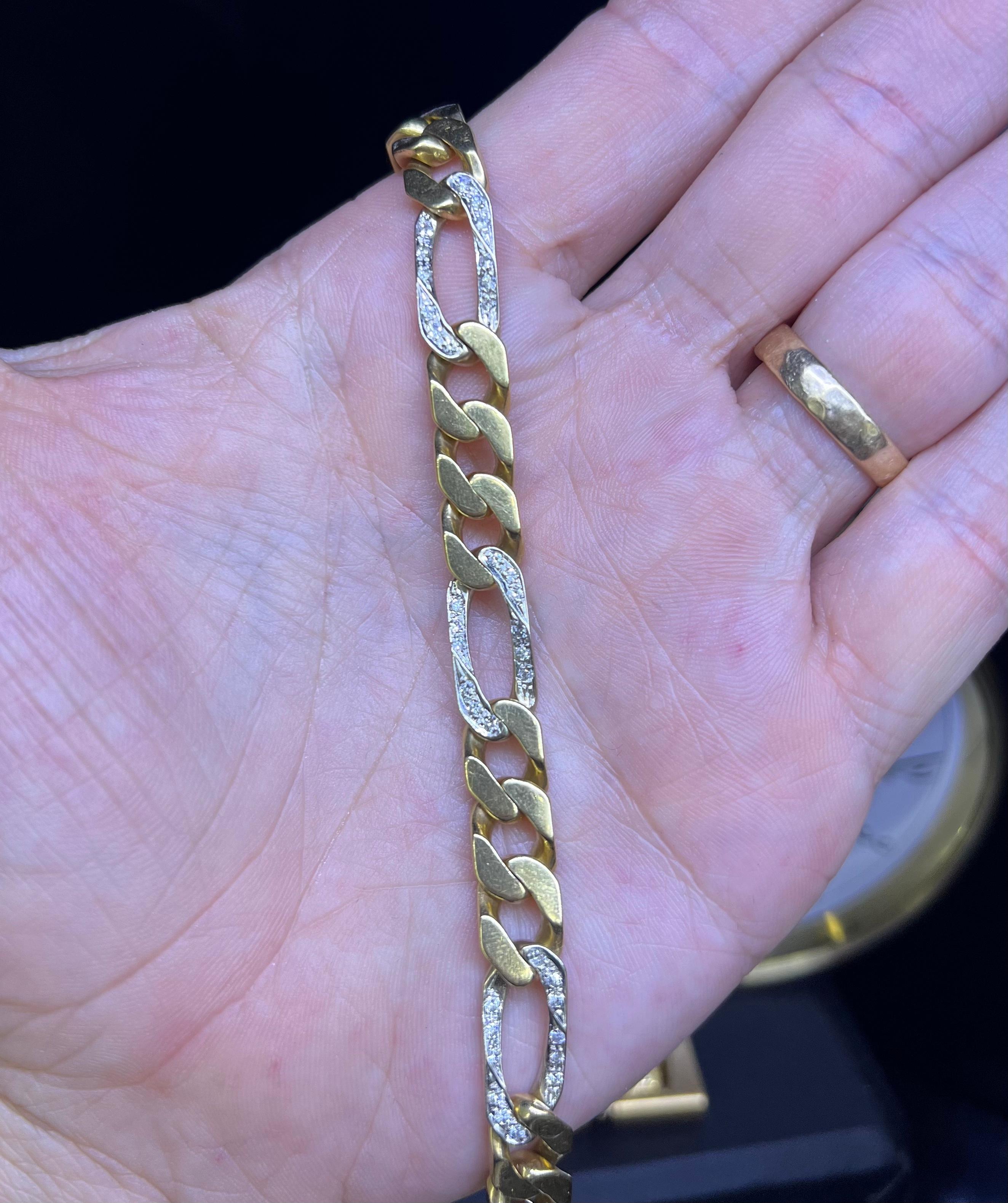 Cartier Vintage Figaro Bracelet 18K Yellow Gold Diamond Links  In Good Condition In MIAMI, FL