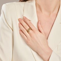 Anello CARTIER con motivo floreale vintage, oro giallo 18 carati con smeraldi e zaffiri