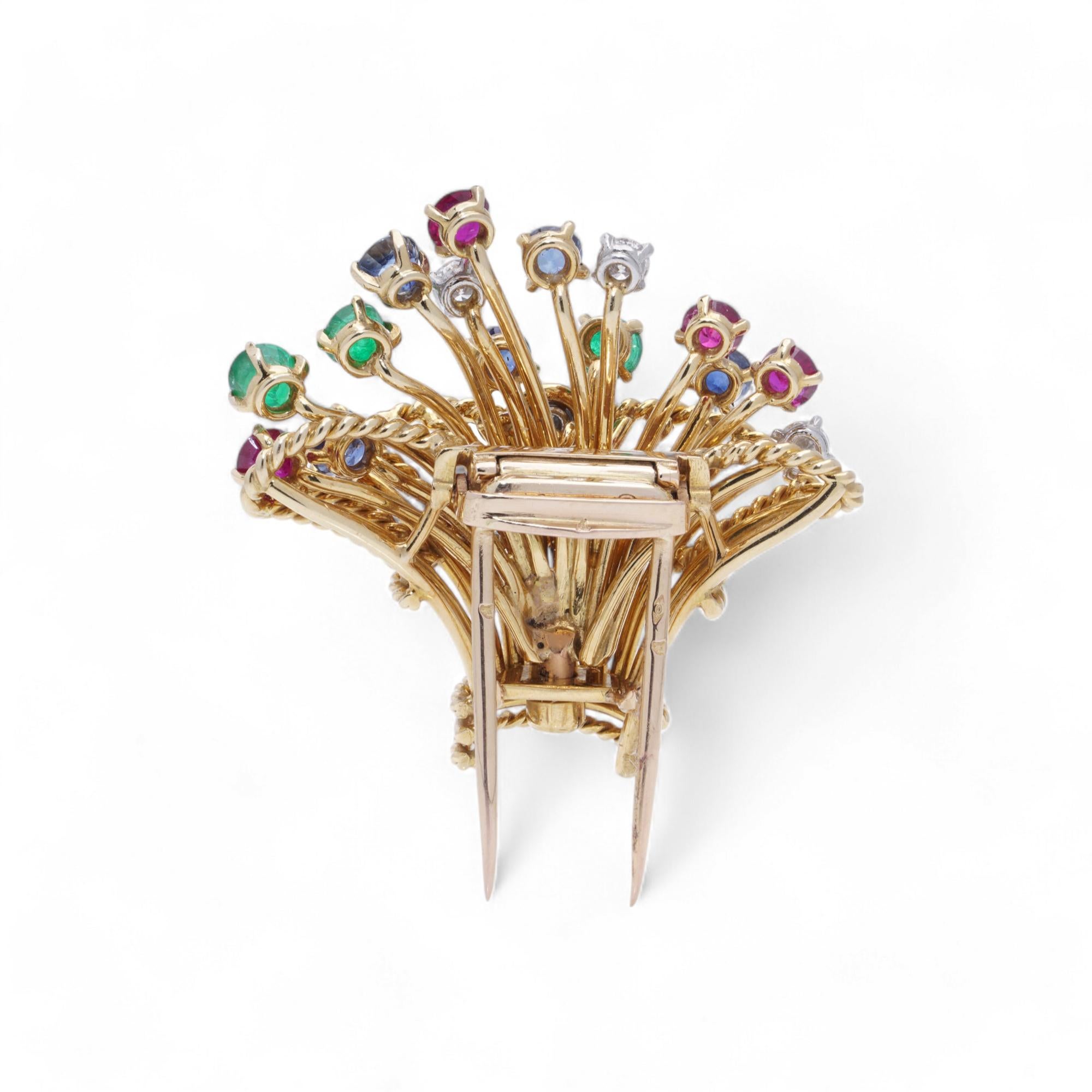 Women's or Men's Cartier Vintage Flower Basket Brooch with gemstones For Sale
