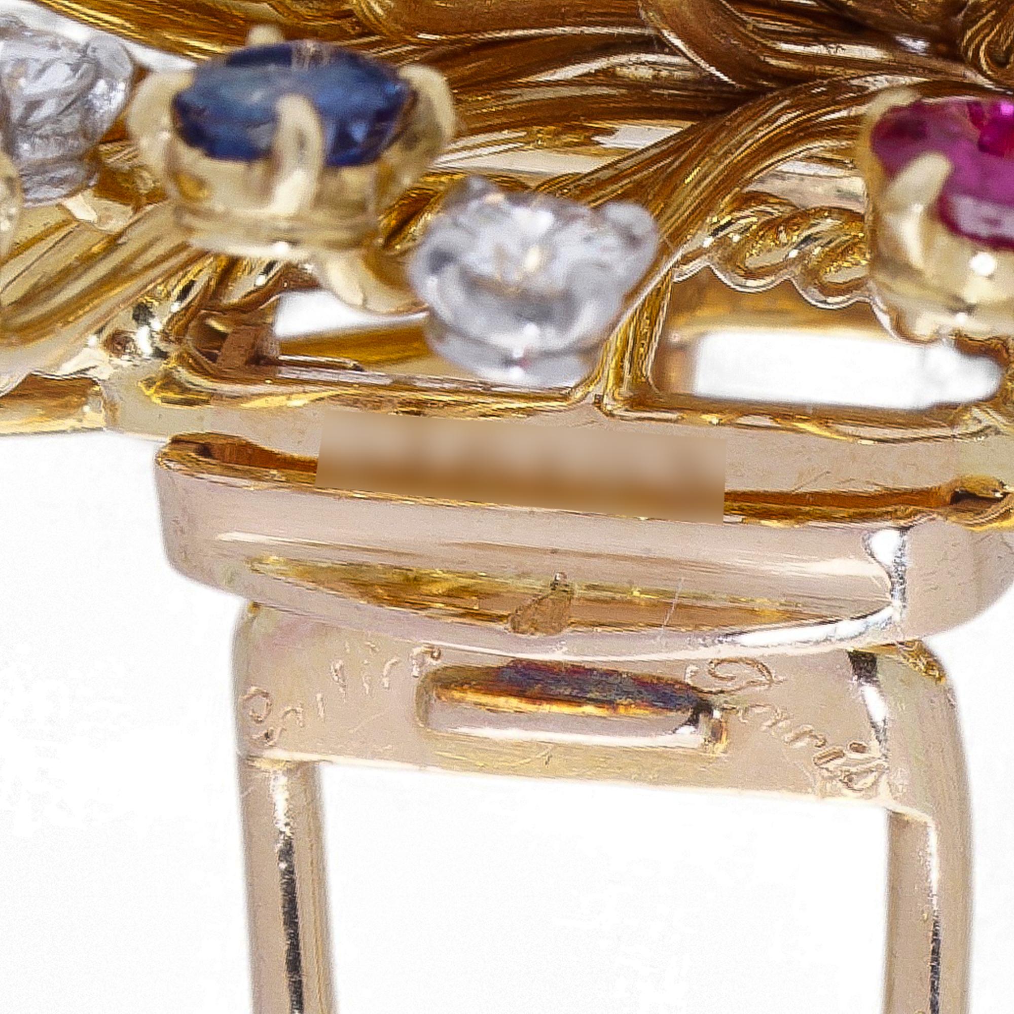 Cartier Vintage Flower Basket Brooch with gemstones For Sale 1