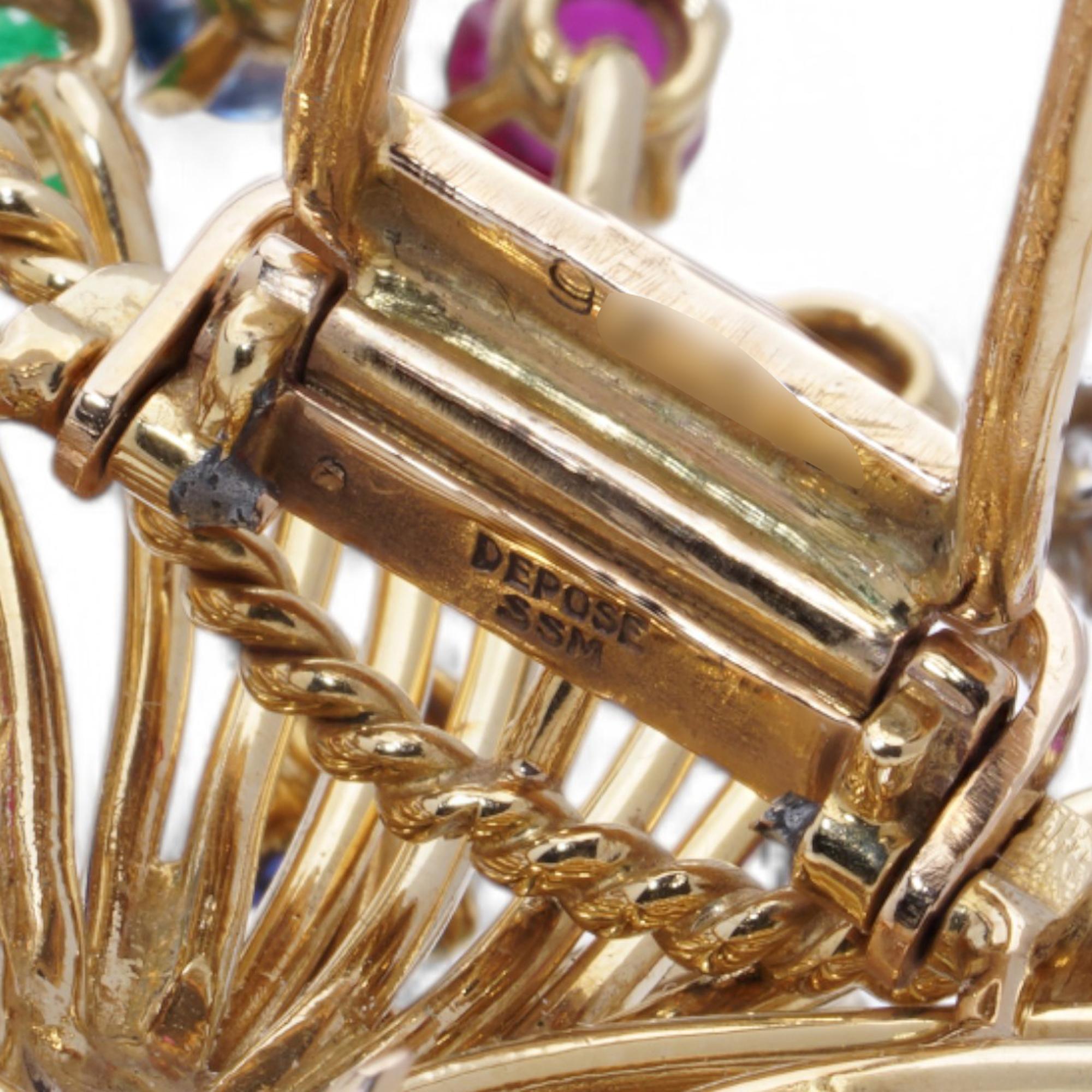 Cartier Vintage Flower Basket Brooch with gemstones For Sale 3