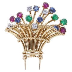 Cartier Vintage Flower Basket Brooch with gemstones