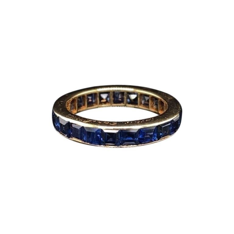 Cartier Vintage French Cut Sapphire Full Eternity Ring 18 Karat Yellow Gold For Sale