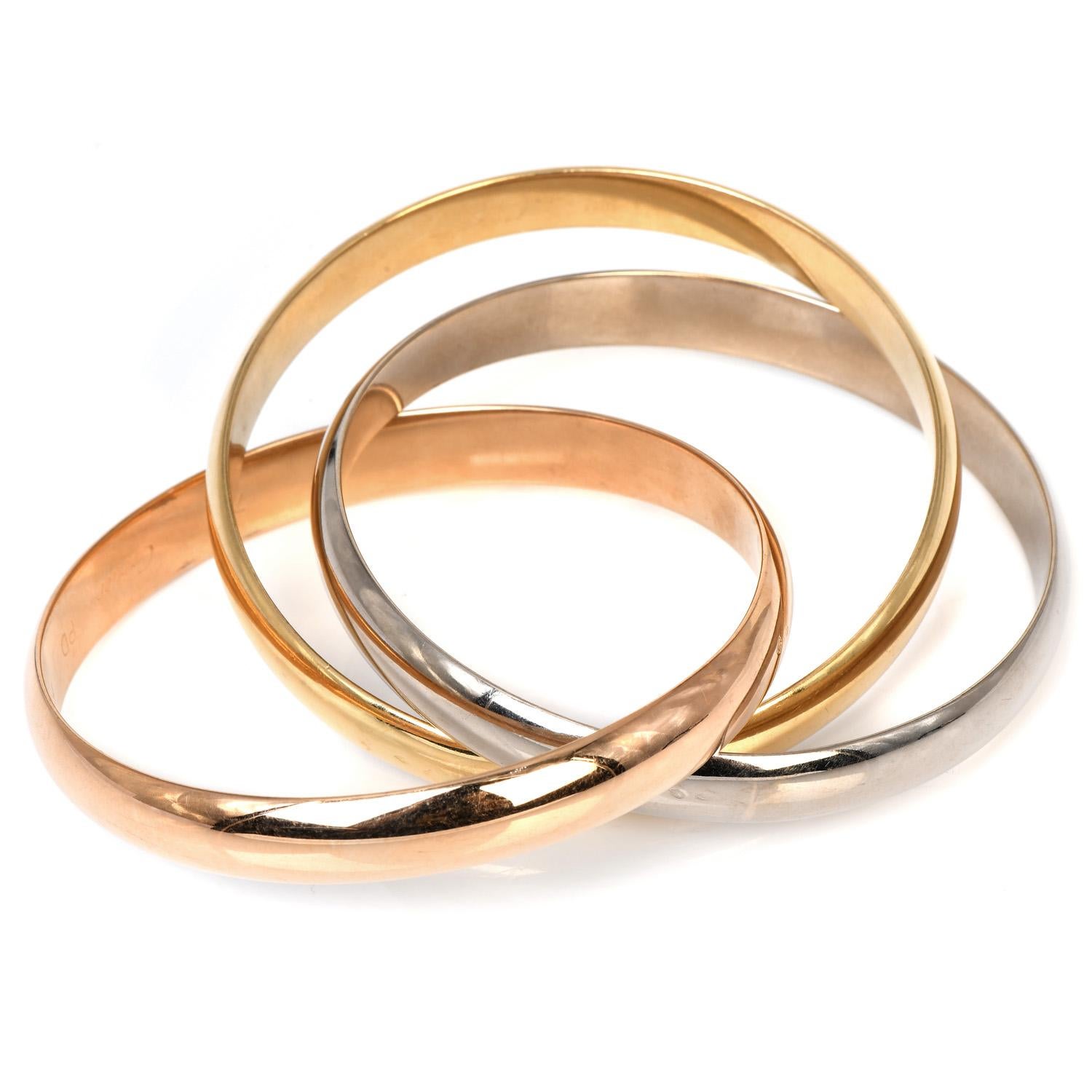 Cartier Vintage Französisches Jumbo Trinity 18K dreifarbiges Gold Armreif-Armband (Moderne)