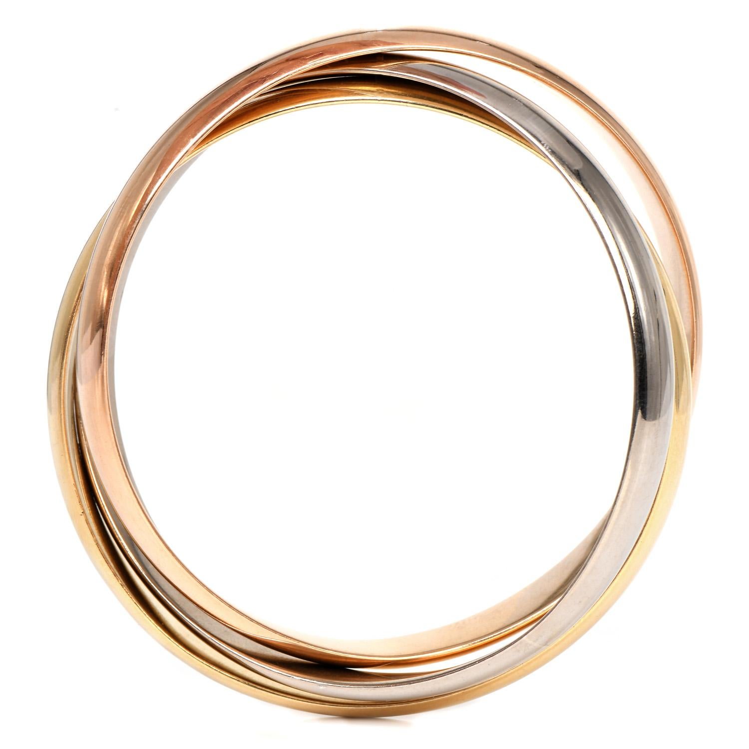 Cartier Vintage Französisches Jumbo Trinity 18K dreifarbiges Gold Armreif-Armband Damen