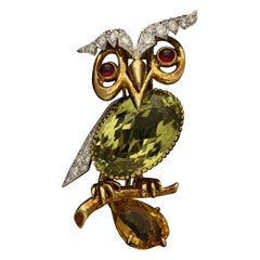 Cartier Vintage Gem set & 18ct Yellow Gold Owl brooch circa 1960
