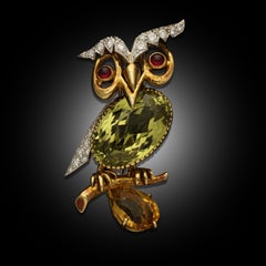 Cartier Vintage Gem set & 18ct Yellow Gold Owl brooch circa 1960