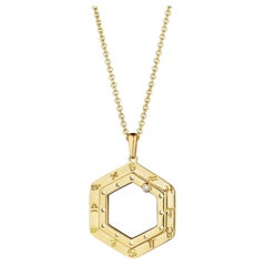 Cartier Vintage Gold Diamond Zodiac Hexagon Shape Pendant Charm Necklace