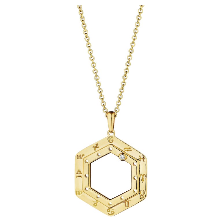 Cartier Vintage Gold Diamond Zodiac Hexagon Shape Pendant Charm