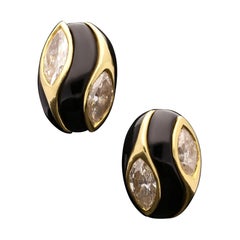 Cartier, Vintage Gold, Onyx and Marquise Diamond Earrings, circa 1970s