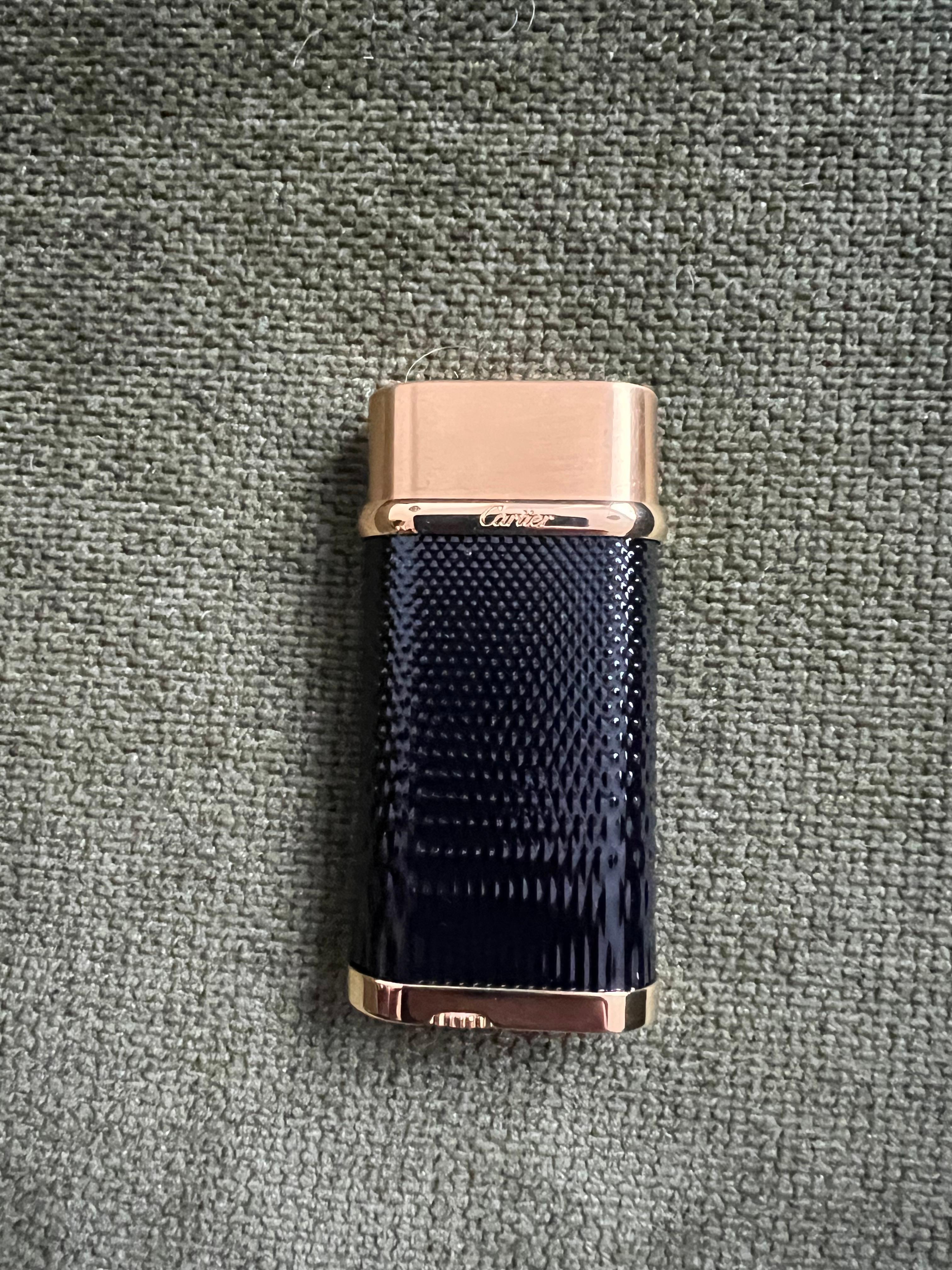 Cartier Vintage Gold Plated Black Lacquered “Cartier” Lighter In Original Case In Excellent Condition In New York, NY