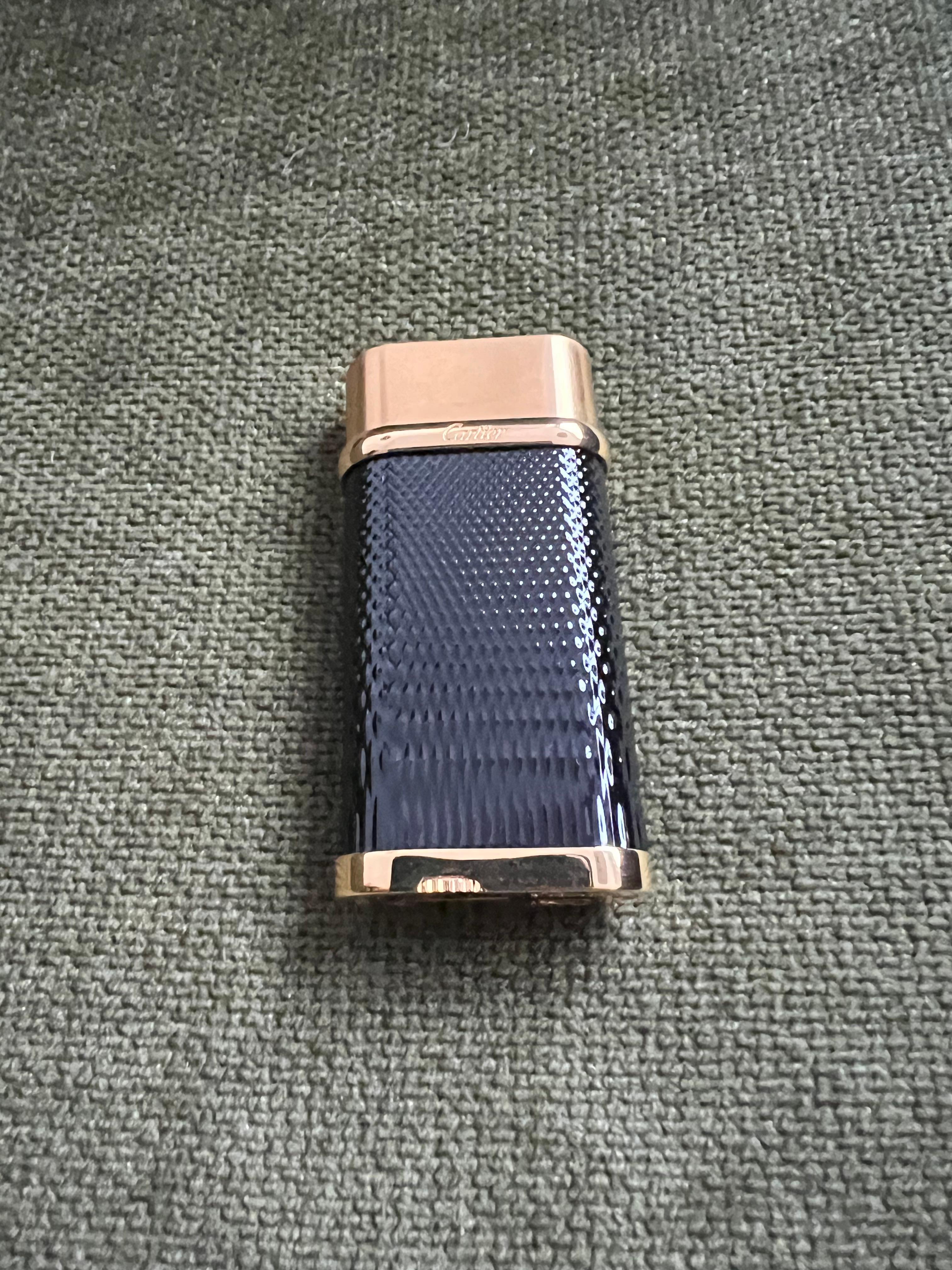 Women's or Men's Cartier Vintage Gold Plated Black Lacquered “Cartier” Lighter In Original Case