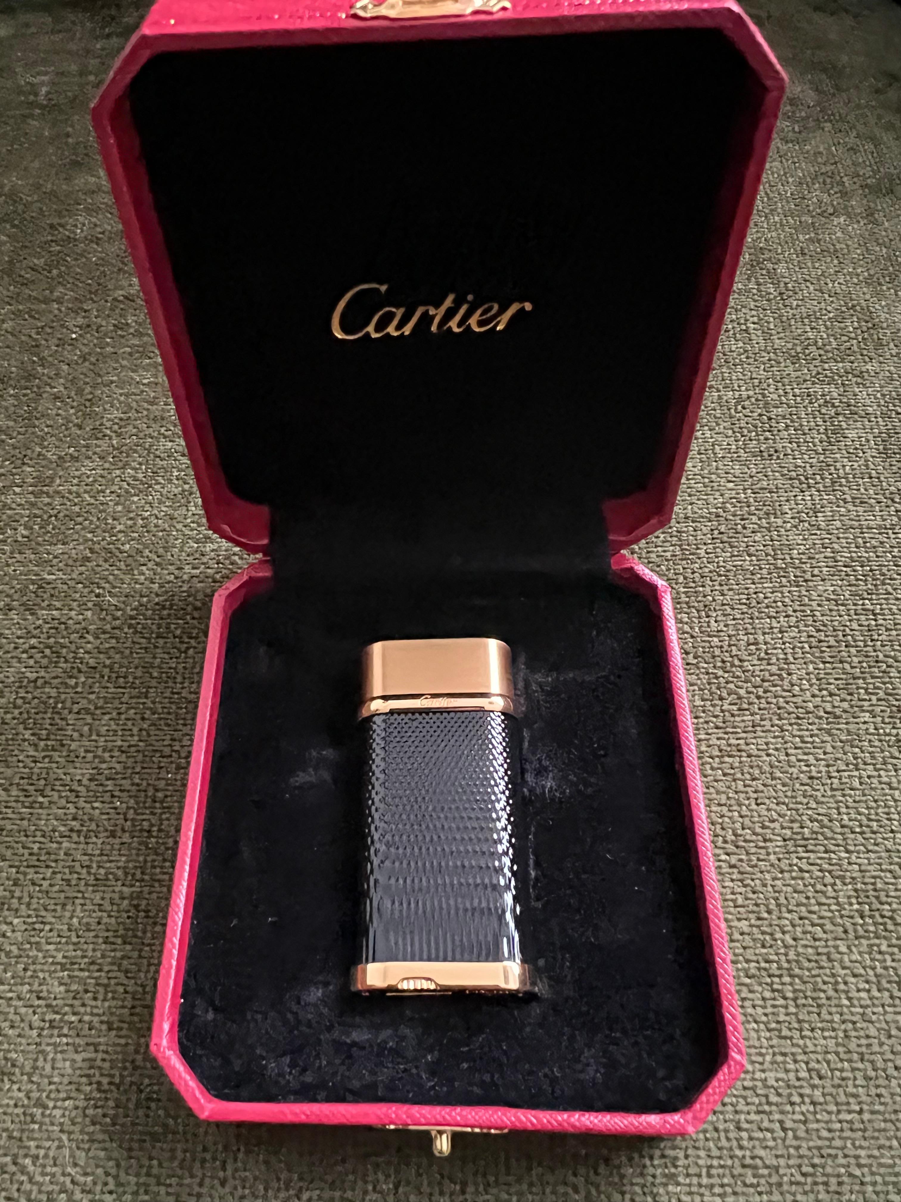 Cartier Vintage Gold Plated Black Lacquered “Cartier” Lighter In Original Case 1