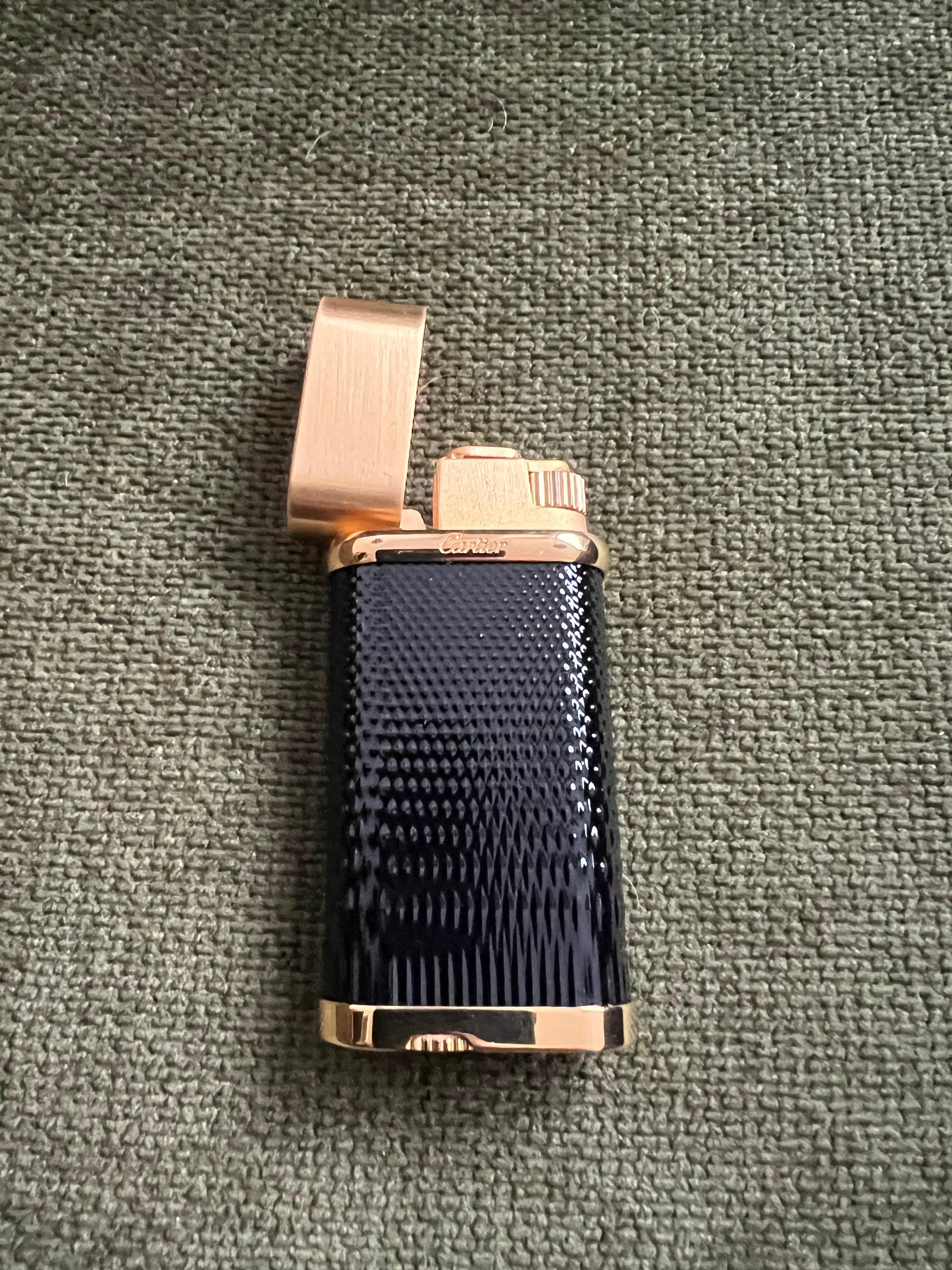 Cartier Vintage Gold Plated Black Lacquered “Cartier” Lighter In Original Case 3