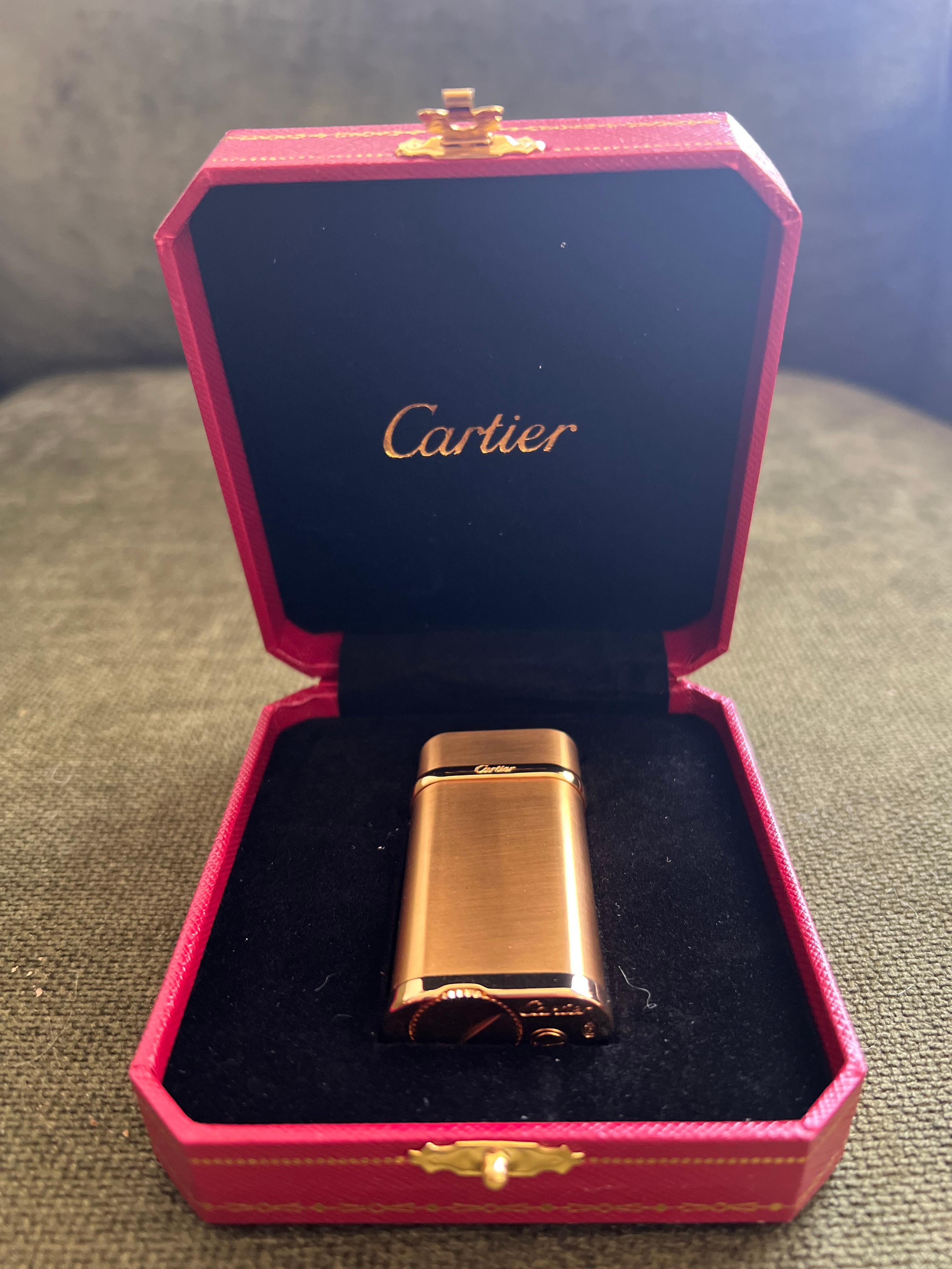 Art Deco Cartier Vintage Gold Plated “Cartier” Lighter In Original Case “Circa 1990”