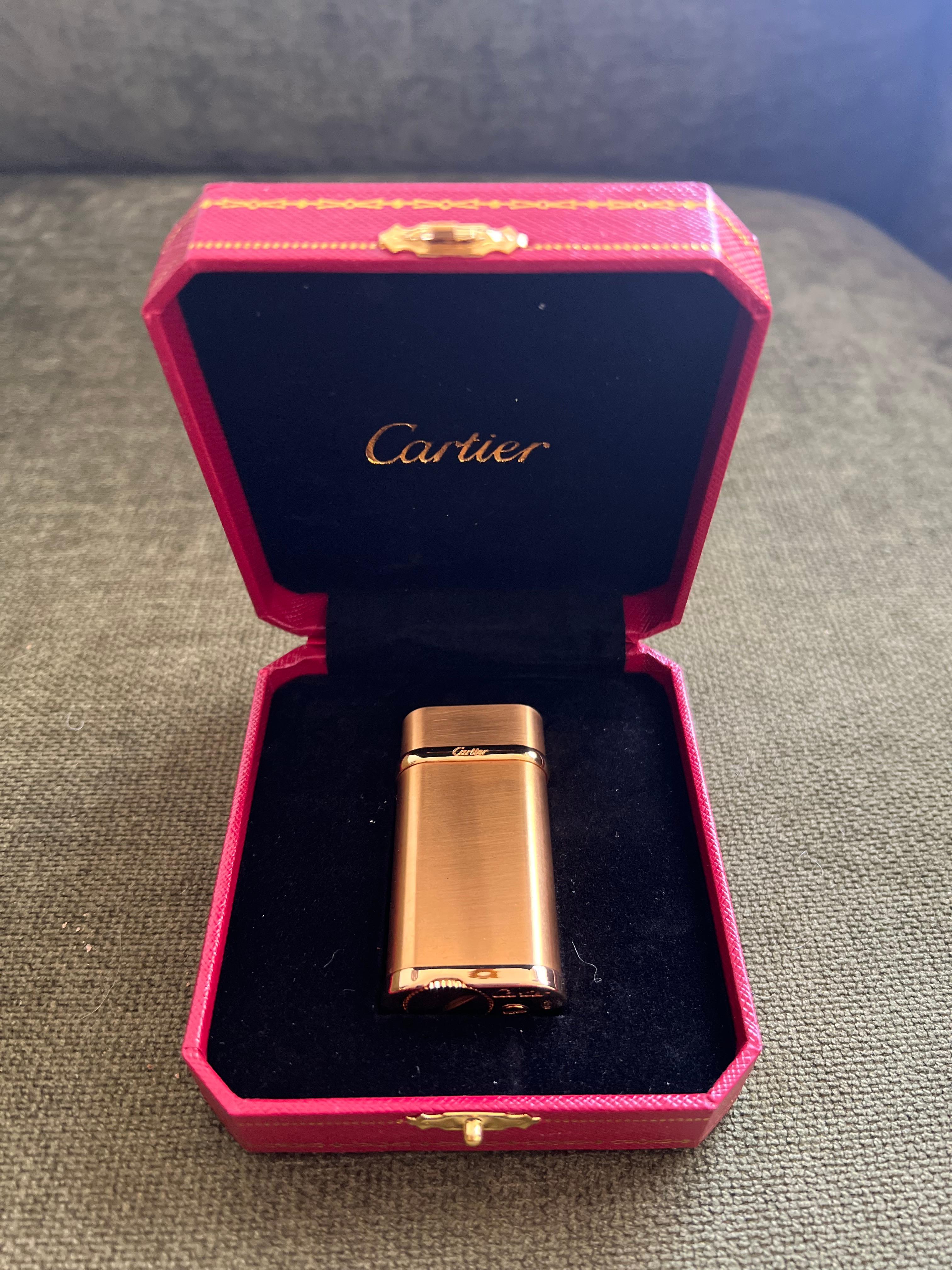 Women's or Men's Cartier Vintage Gold Plated “Cartier” Lighter In Original Case “Circa 1990”