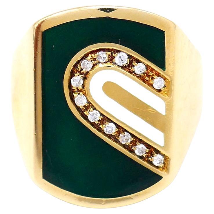 Vintage Siegelring, Cartier, Emaille, Diamant, Gold