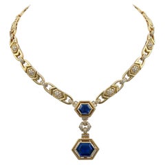 Cartier Vintage Hex Sapphire Diamond Lariat Necklace