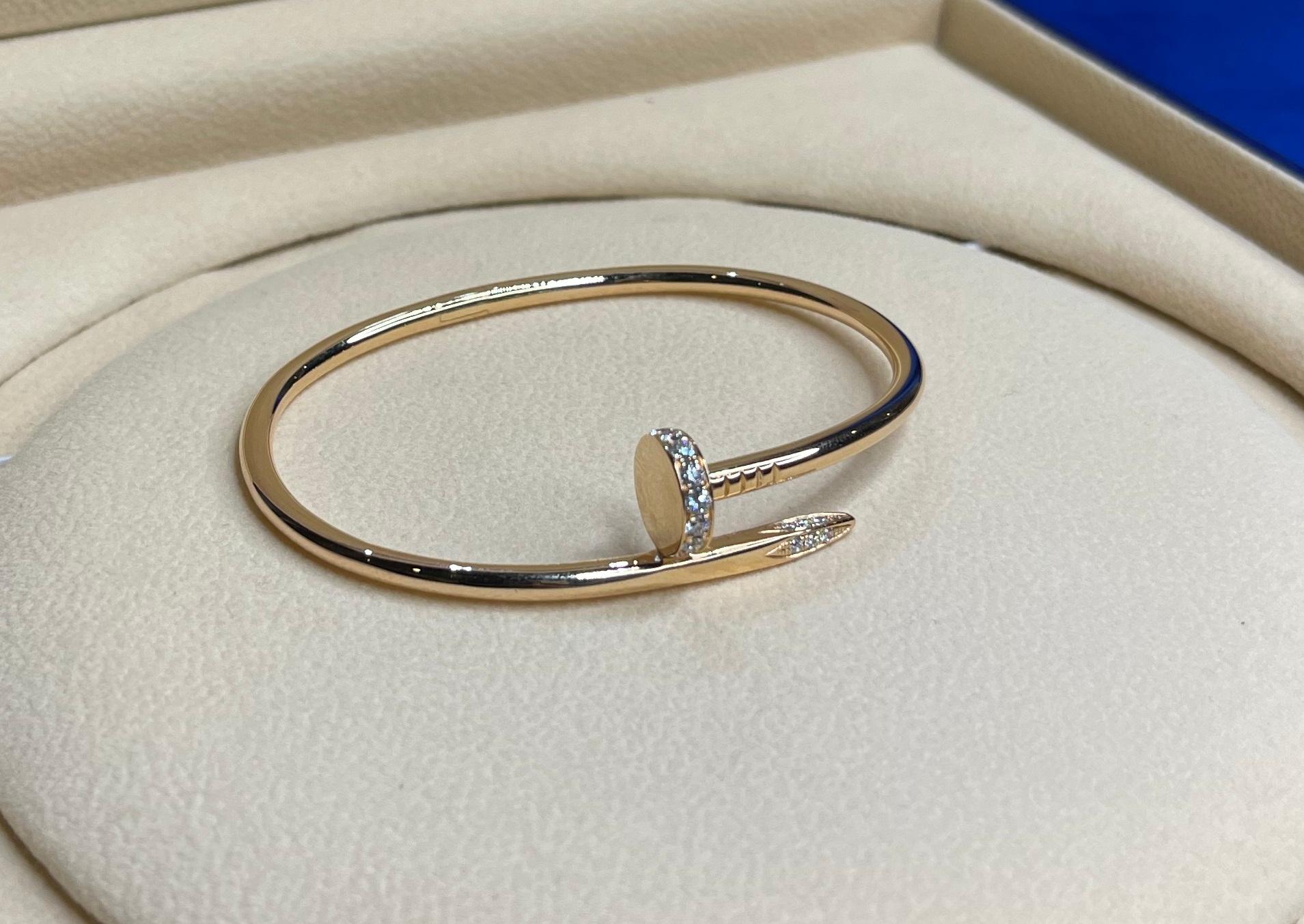 Cartier Vintage Juste Un Clou Diamond Nail 18K Rose Gold Classic Armreif Armband im Angebot 1