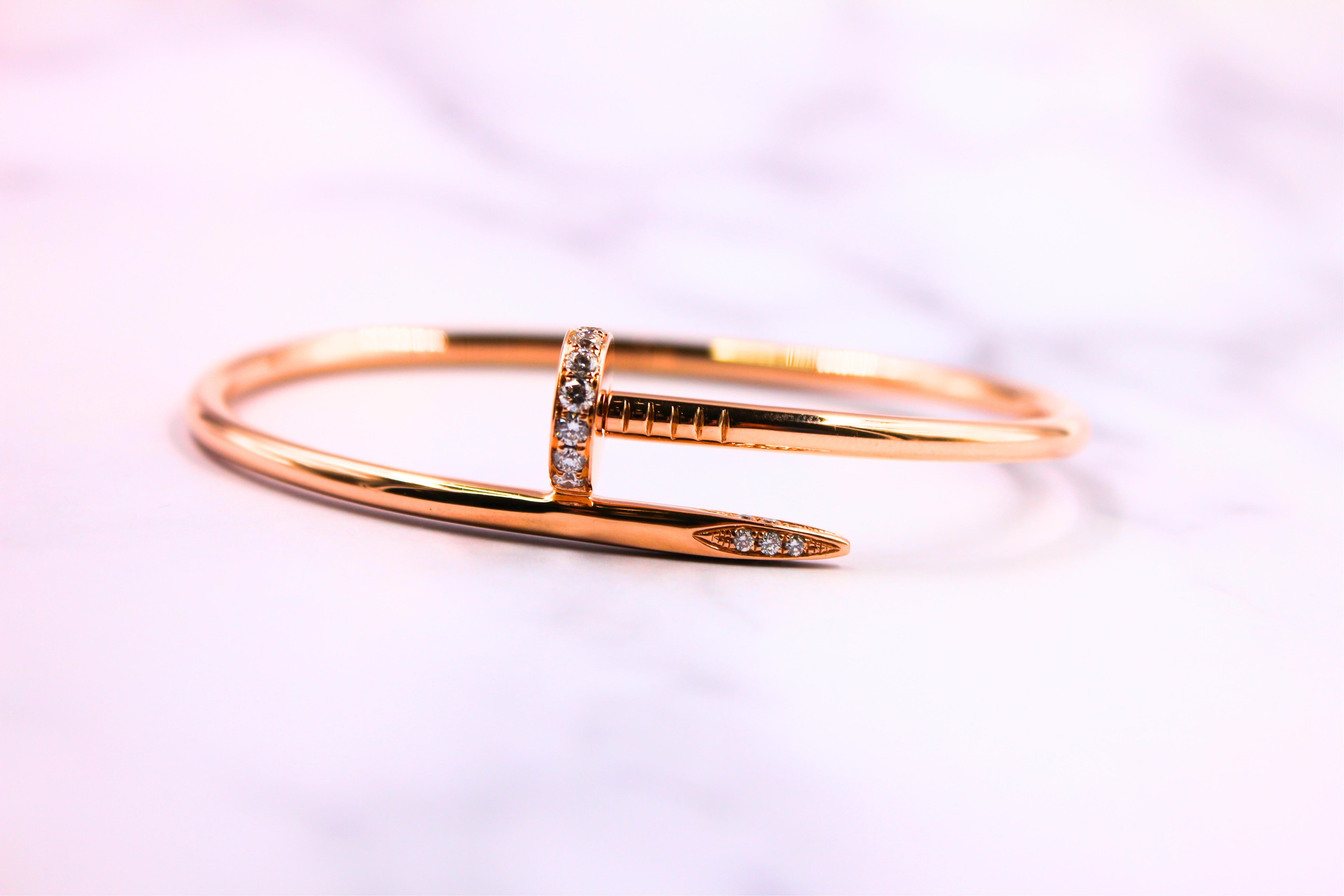 Cartier Vintage Juste Un Clou Diamond Nail 18K Rose Gold Classic Armreif Armband im Angebot 2