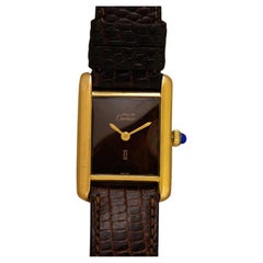 Cartier Vintage Ladies Tank Mechanical Watch With Chocolate Dial - Gold Vermeil
