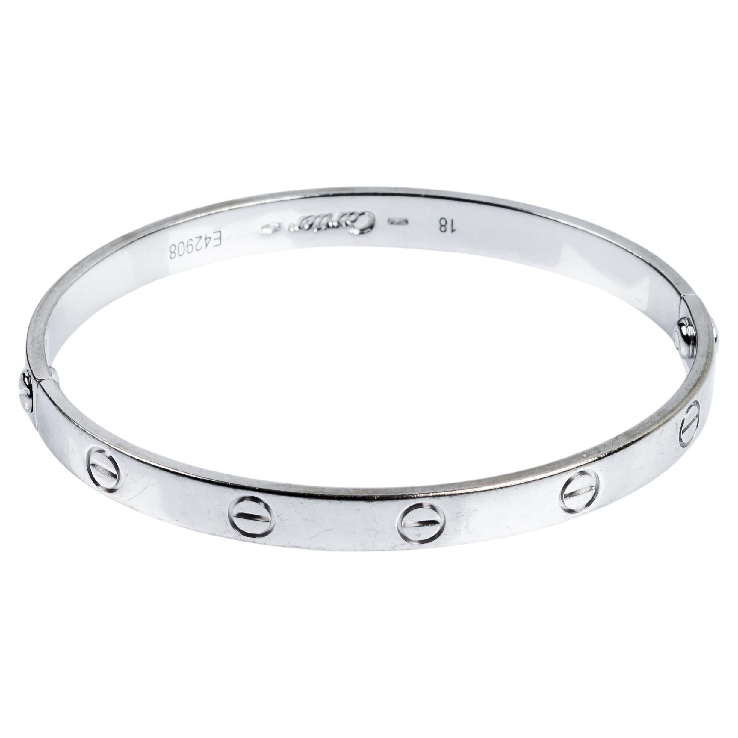 Cartier, grand bracelet Love vintage en or blanc 18 carats avec boîte et tournevis en vente