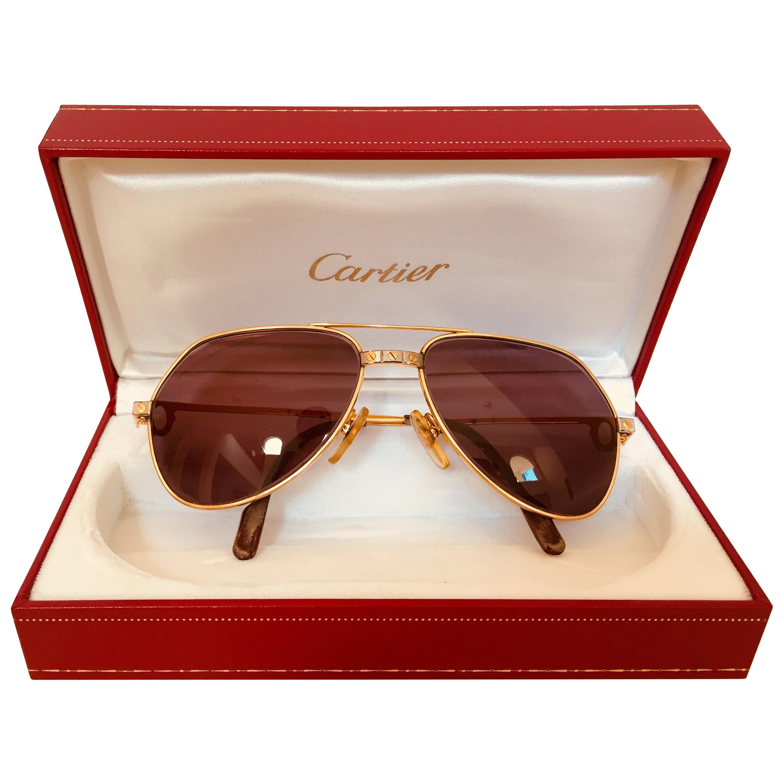 Cartier Vintage Large Vendome Santos Sunglasses with Box, 1980