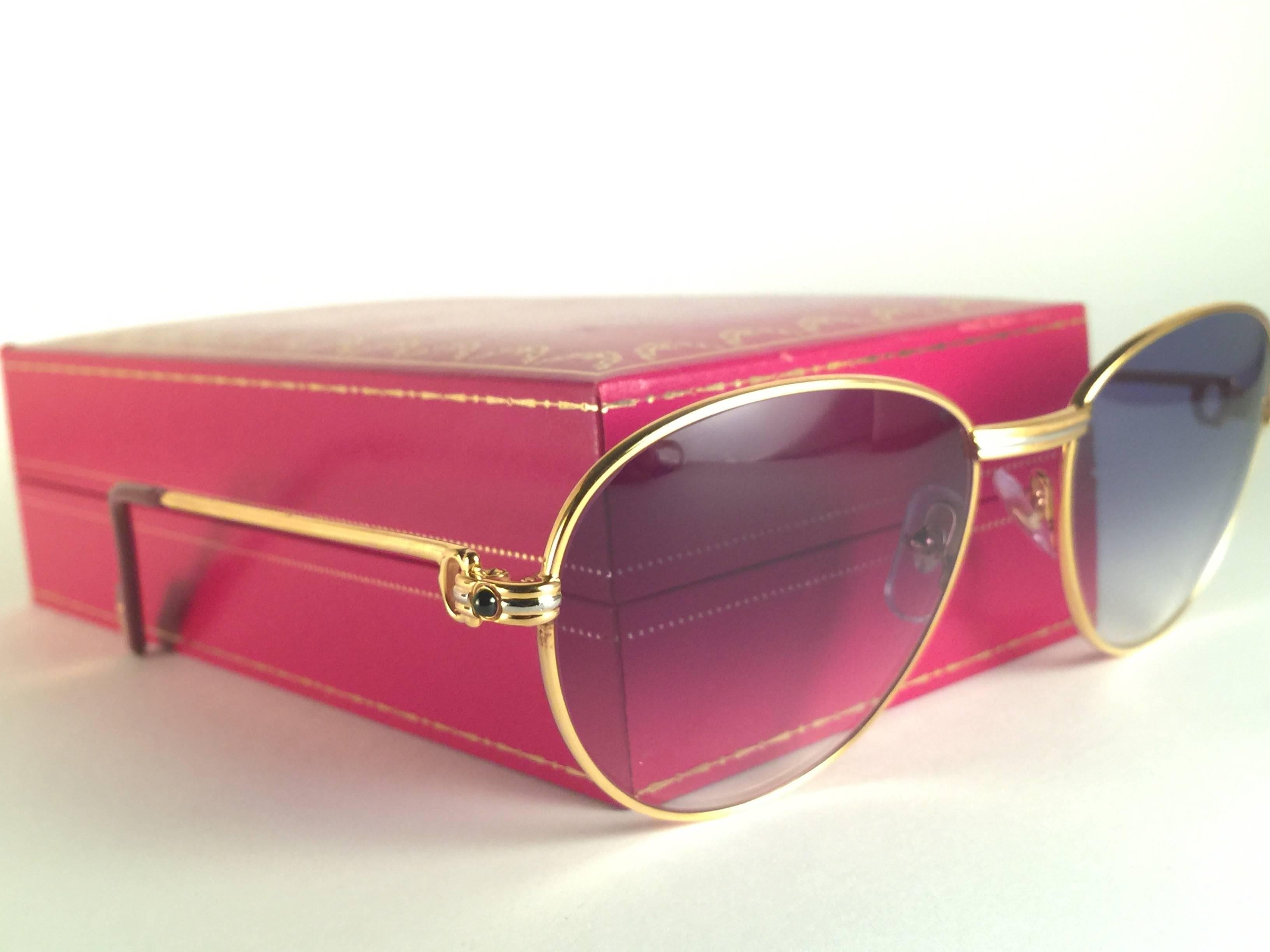 Cartier Vintage Louis Sapphire 55mm Heavy Gold Plated Sunglasses, France In New Condition In Baleares, Baleares