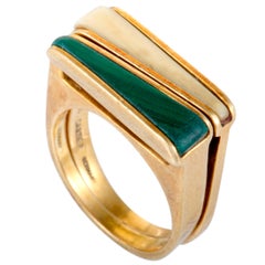Cartier Vintage Malachite and White Coral Gold Ring Set