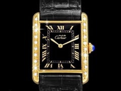 Cartier Vintage Mens Tank 18K Gold over Silver & Diamond Watch - Mint
