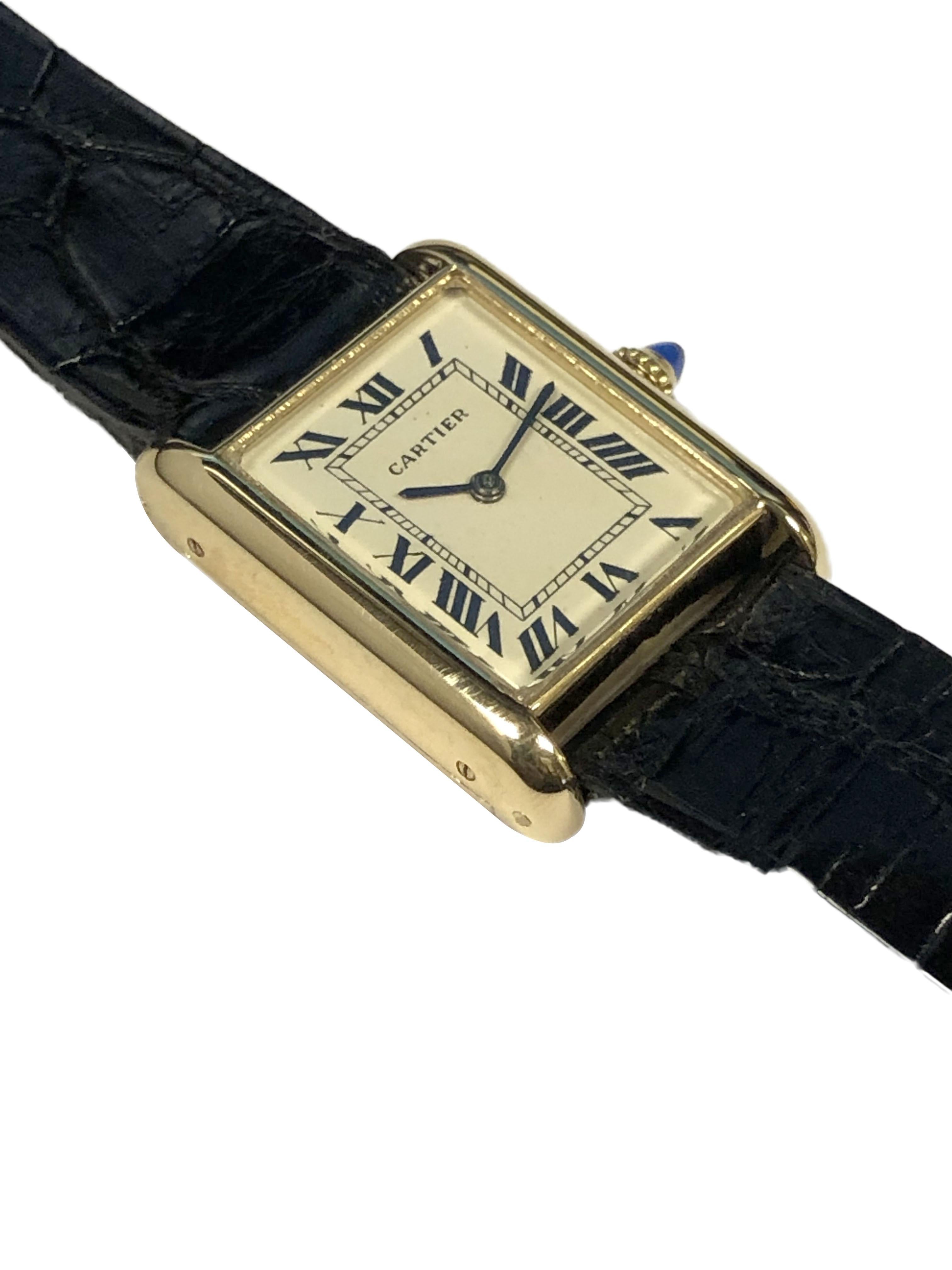 Cartier Vintage mid size Yellow Gold Self Winding Tank Wrist watch For Sale at 1stDibs cartier