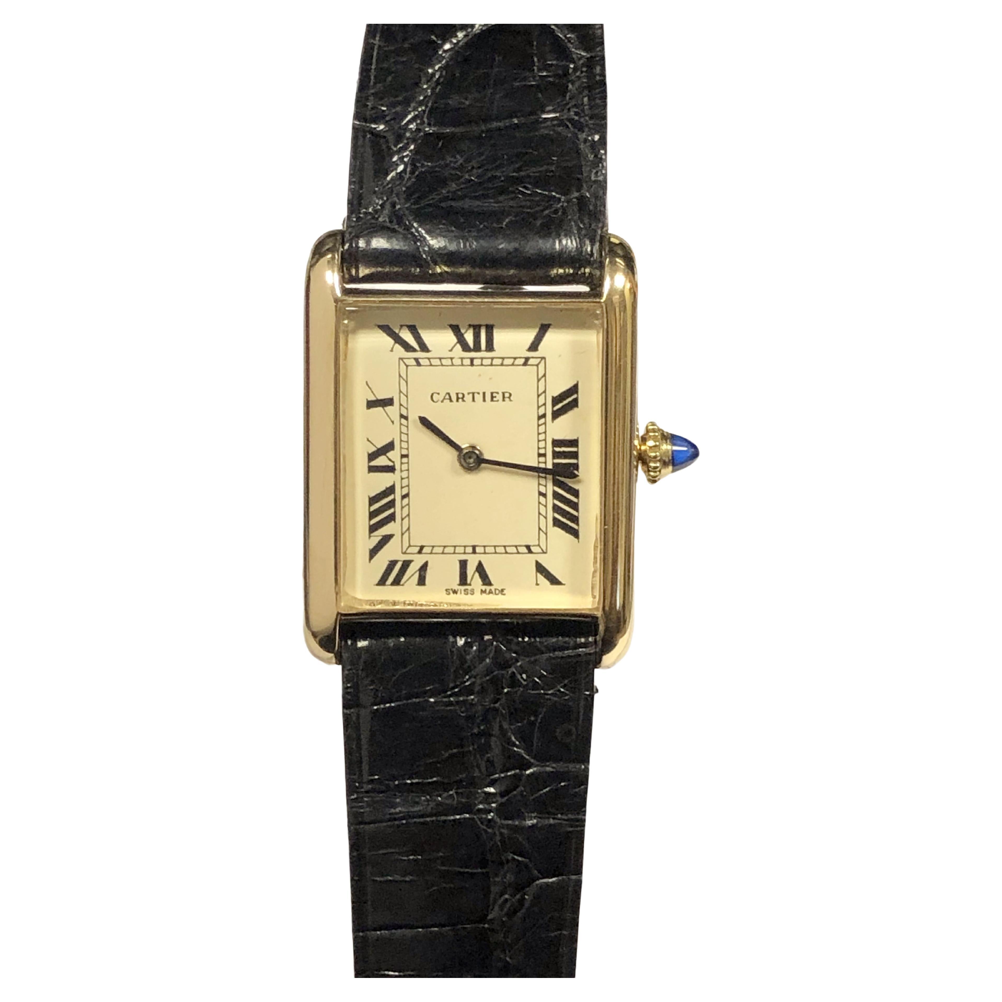 Cartier Montre-bracelet Tank vintage remontage automatique en or jaune,  taille moyenne En vente sur 1stDibs | montre cartier vintage