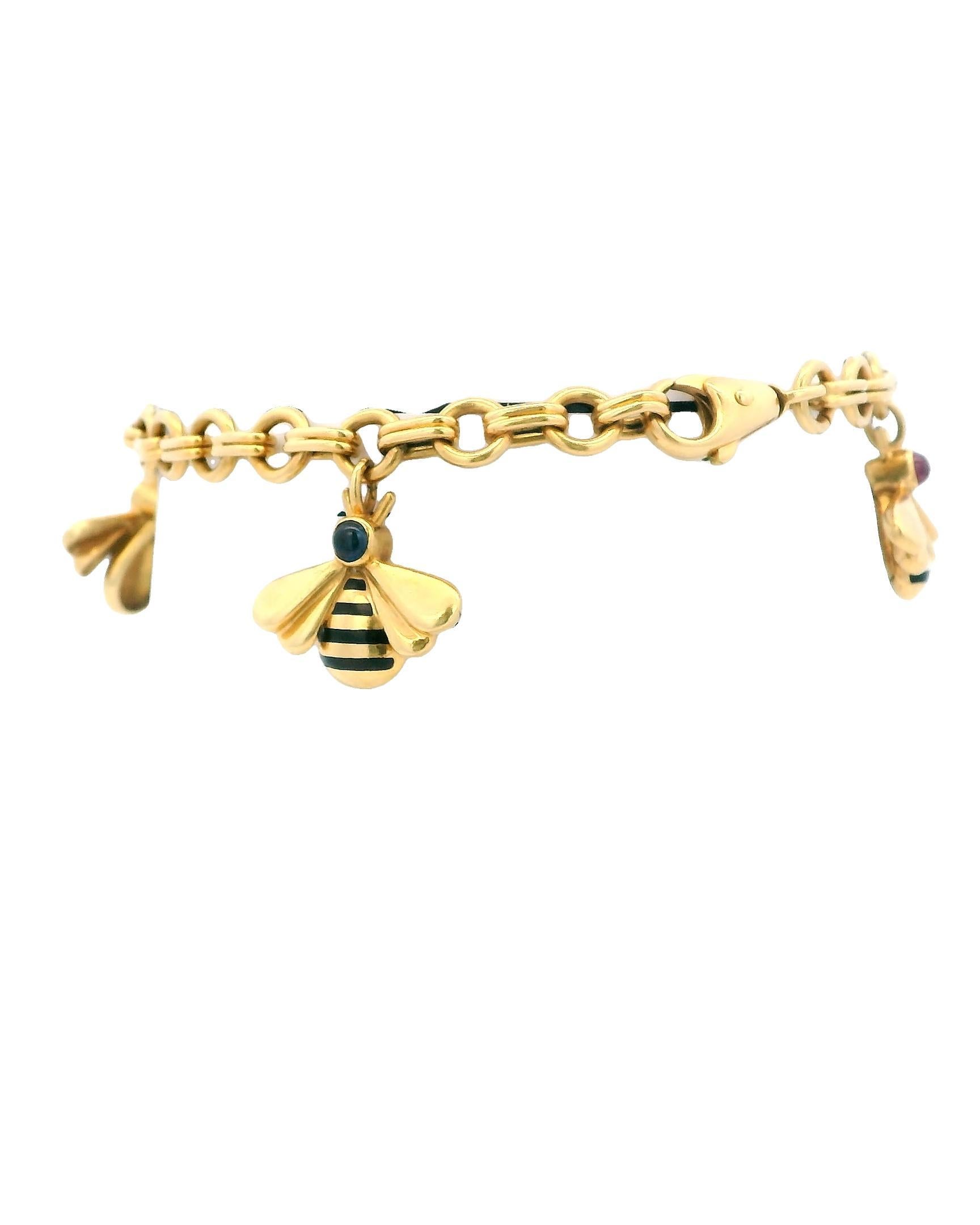 Women's Cartier Vintage Multistone Bee Charm 18K Yellow Gold Bracelet