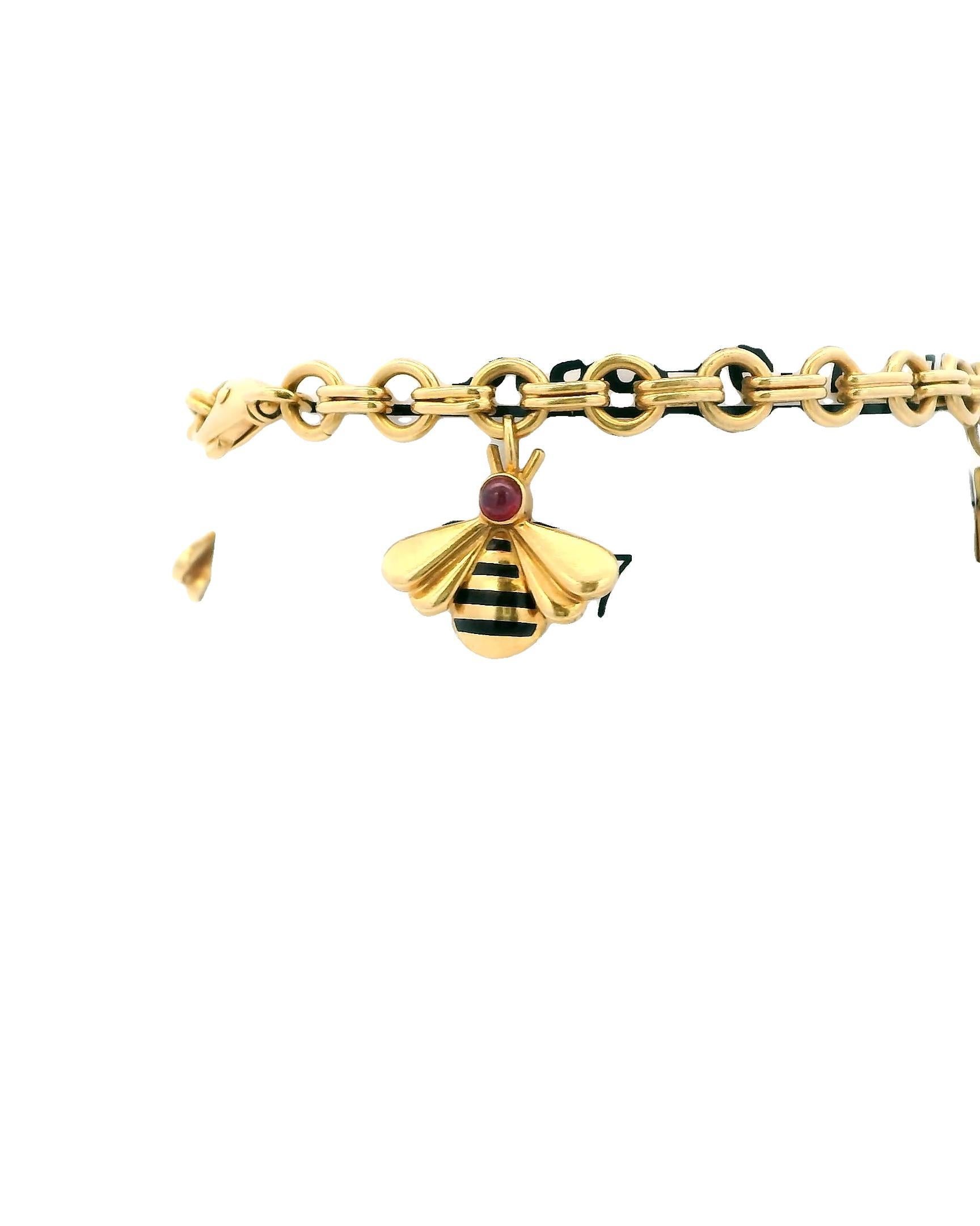 Cartier Vintage Multistone Bee Charm 18K Yellow Gold Bracelet 1