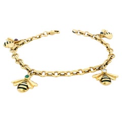 Cartier Vintage Multistone Bee Charm 18K Yellow Gold Bracelet