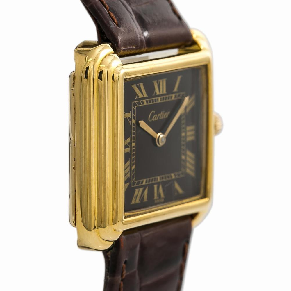 Cartier Vintage No-Ref#, Brown Dial, Certified and Warranty In Excellent Condition In Miami, FL