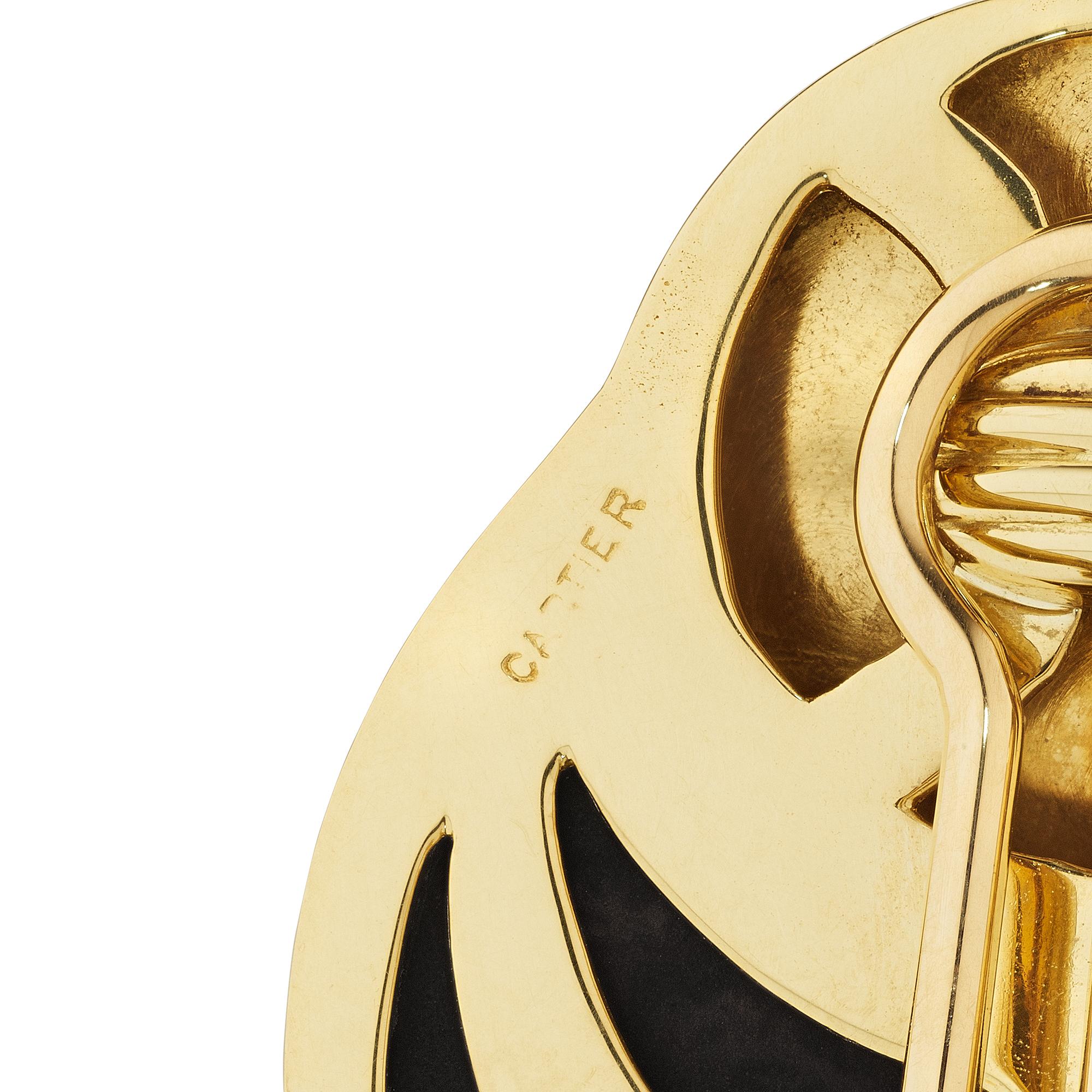 Cartier Vintage Onyx Gold Double Circle Clip-Ohrringe, Vintage (Rundschliff) im Angebot