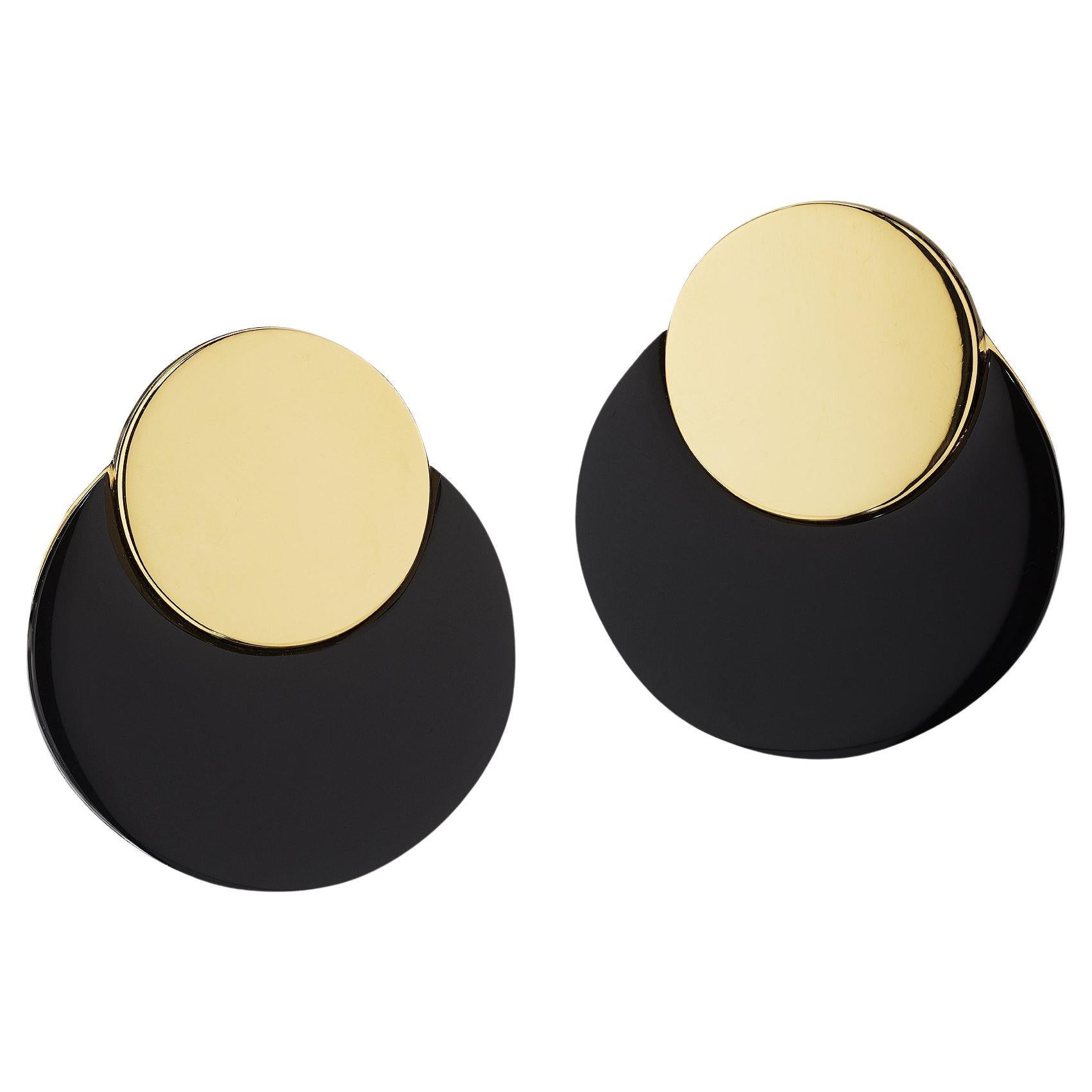Cartier Vintage Onyx Gold Double Circle Clip Earrings