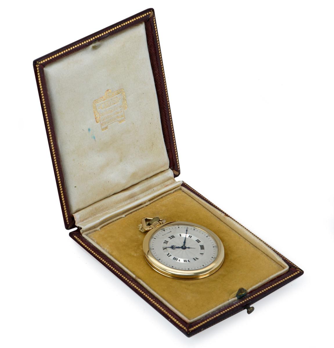 Cartier Vintage Open Face Pocket Watch Yellow Gold In Excellent Condition In London, GB