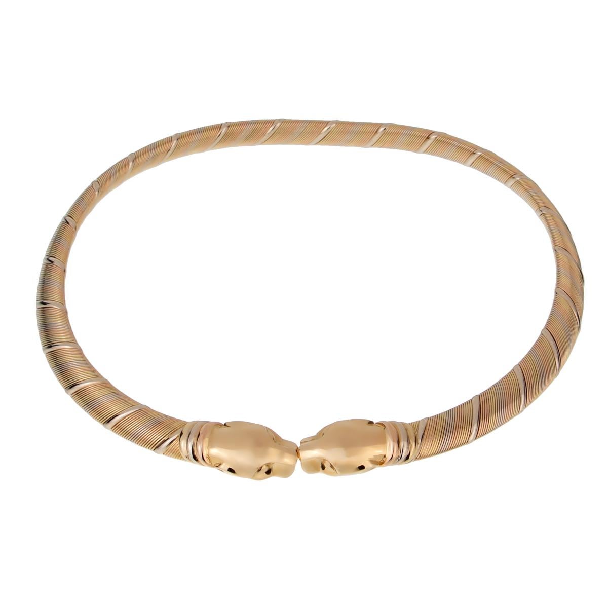 Cartier Vintage Panthere 18k Tri Color Gold Choker Necklace In Excellent Condition For Sale In Feasterville, PA