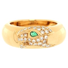 Cartier Vintage Panthere de Cartier Band Ring 18K Yellow Gold with Emeralds