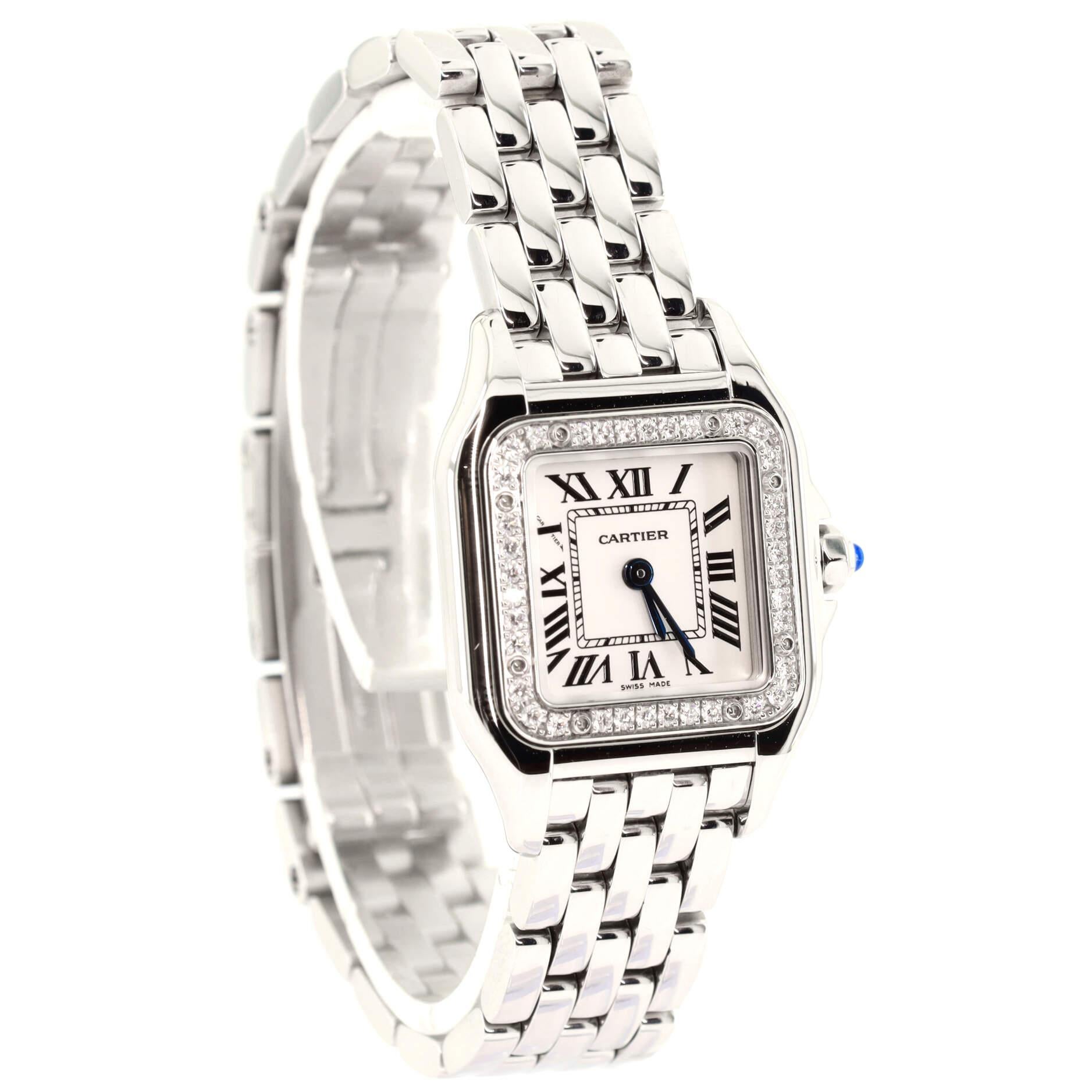 Cartier Vintage Panthere De Cartier Quartz Watch White Gold with Diamond Bezel In Good Condition In New York, NY