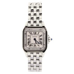 Cartier Vintage Panthere De Cartier Quartz Watch White Gold with Diamond Bezel