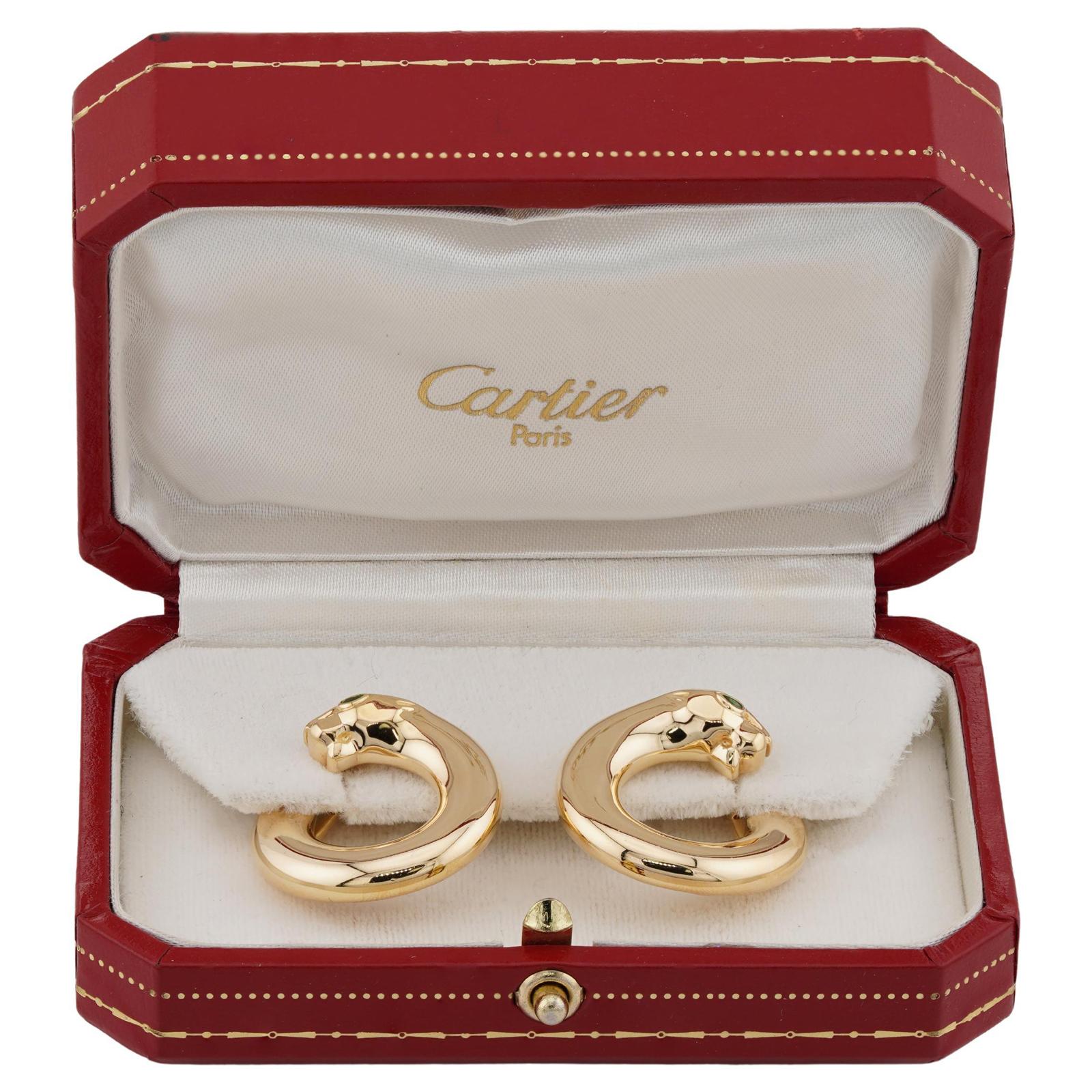 CARTIER Vintage Panthere Smaragd 18k Gelbgold Ohrringe (Rundschliff)