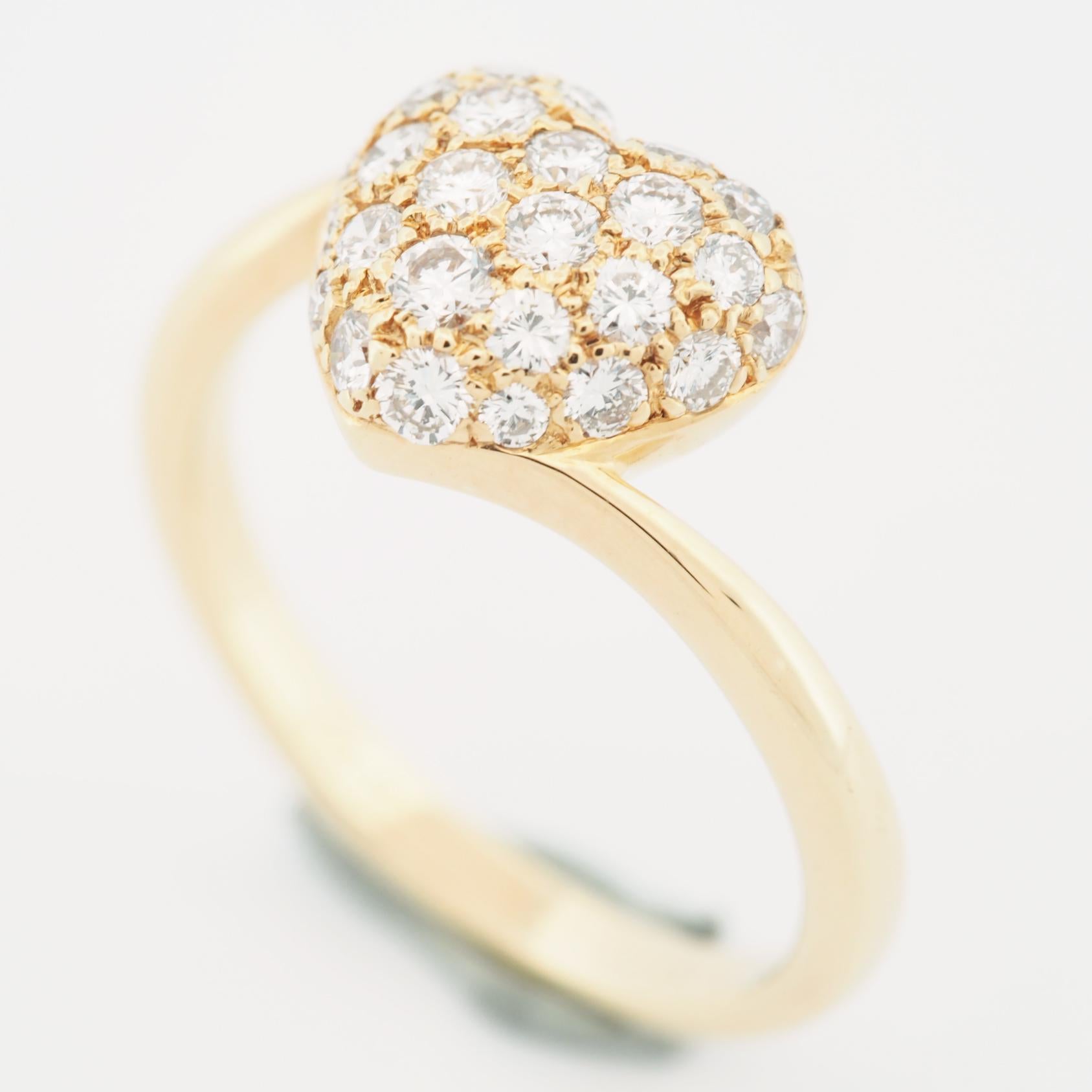 Item: Authentic Cartier Pave Diamonds Heart Ring
Stones: Diamond ( approx. 0.75ct )
Metal: 18K Yellow Gold
Ring Size: 51 US SIZE 5.5 UK SIZE K 1/4
Internal Diameter: 16.20 mm
Measurements: 2.0 - 8.2 mm width
Weight: 3.2 Grams
Condition: Used