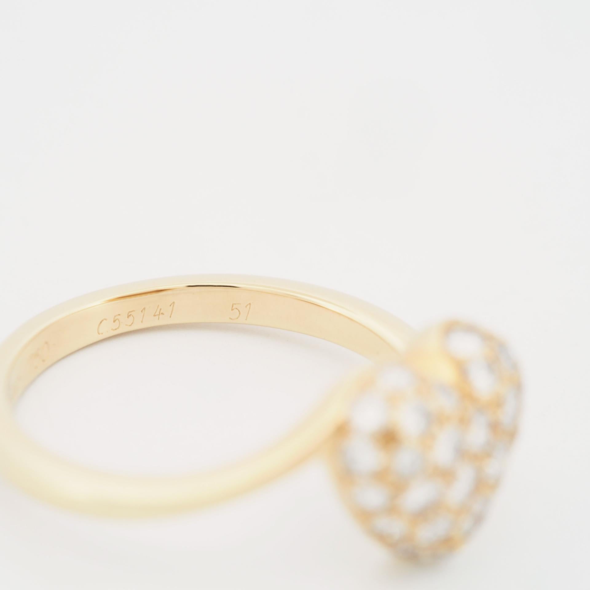 Cartier Vintage Pave Diamonds Heart Ring Yellow Gold 51 US 5.5 For Sale 3