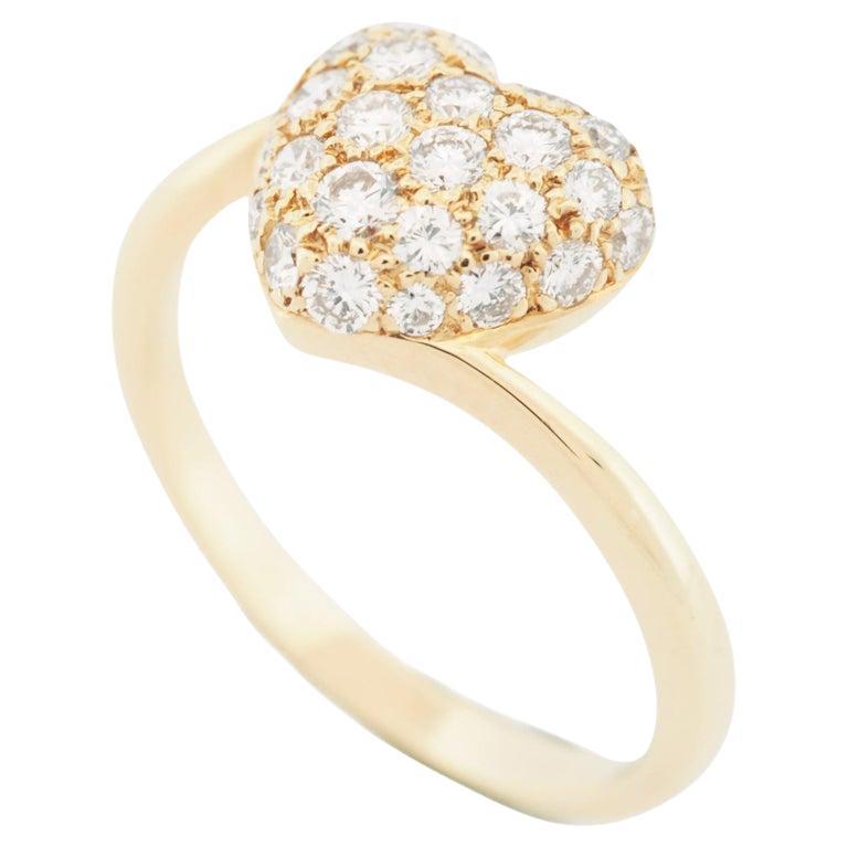 Cartier Vintage Pave Diamonds Heart Ring Yellow Gold 51 US 5.5 For Sale